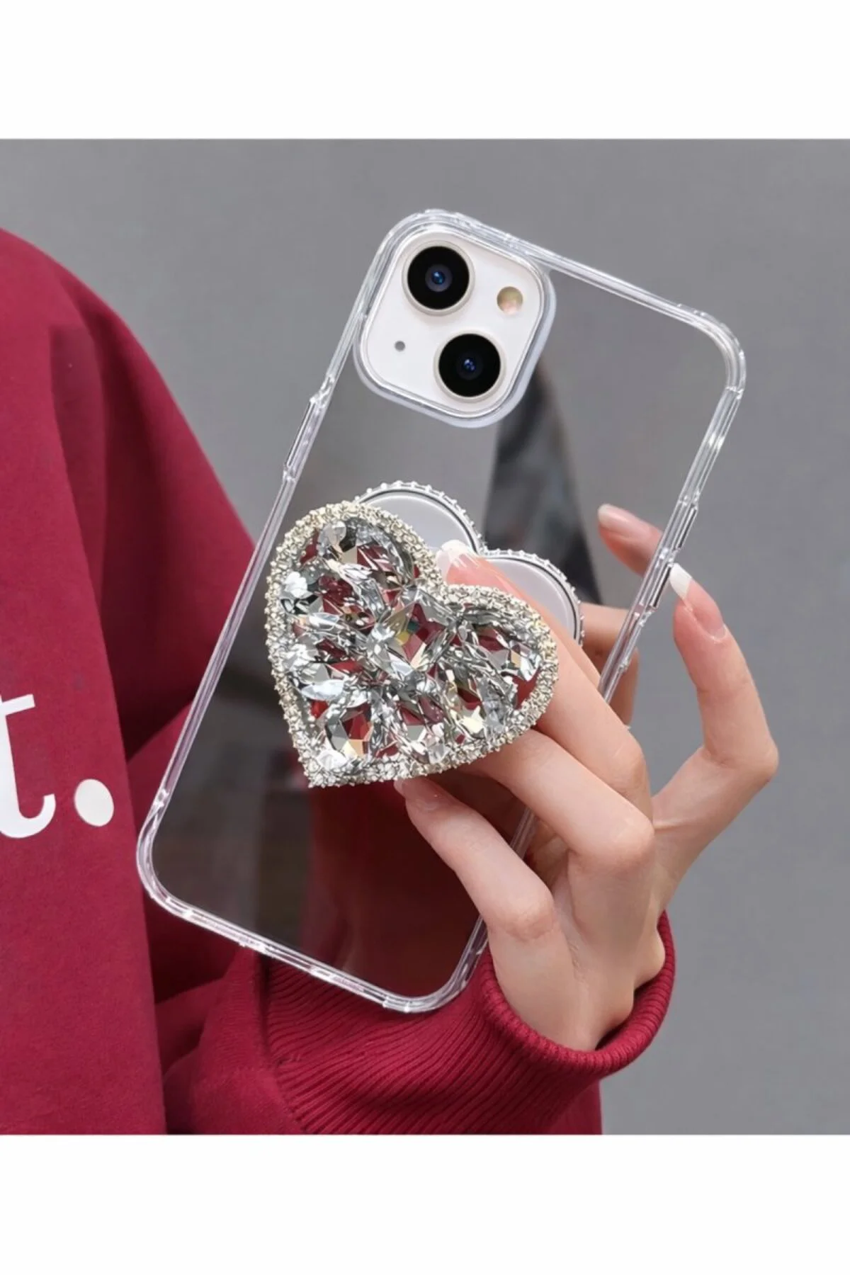 Aynalı Taşlı Popsocketli Kılıf iPhone 14-13
