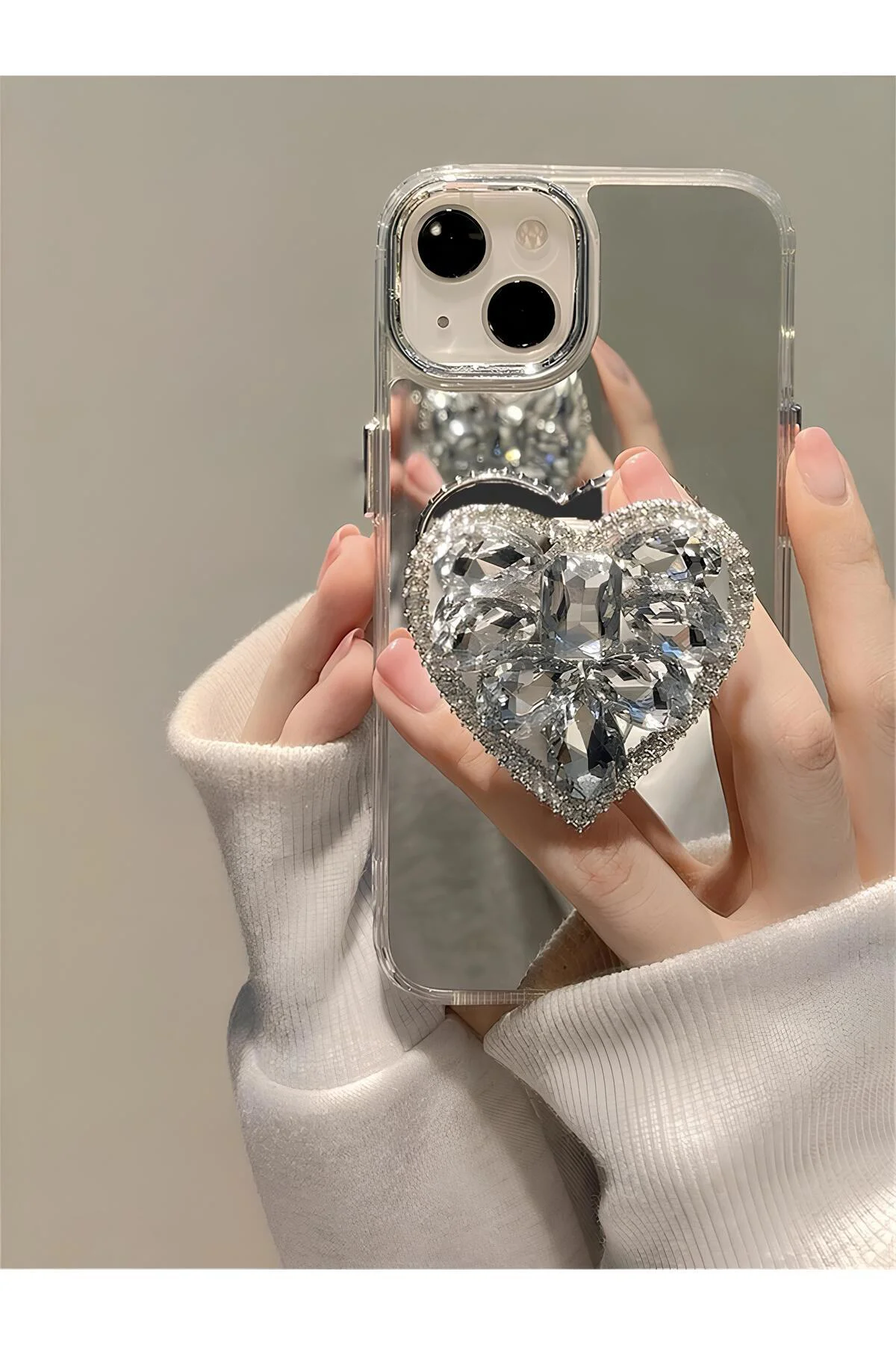 Aynalı Taşlı Popsocketli Kılıf iPhone 14 Pro Max