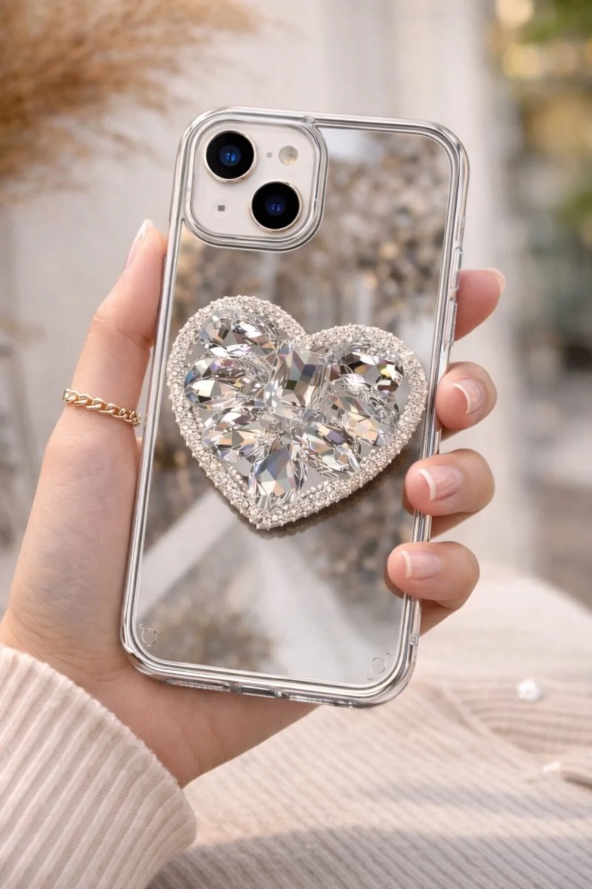 Aynalı Taşlı Popsocketli Kılıf iPhone 16 Pro