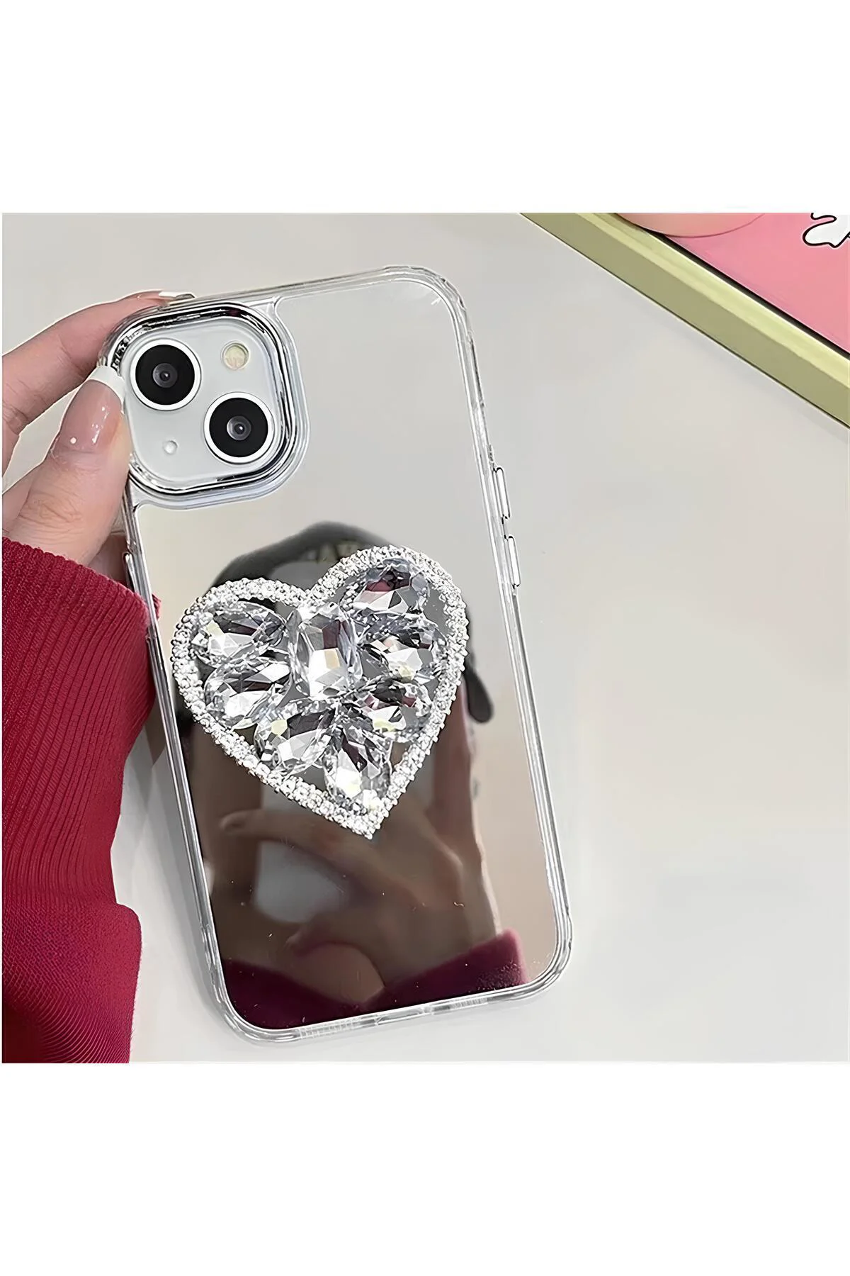 Aynalı Taşlı Popsocketli Kılıf iPhone 14 Pro Max