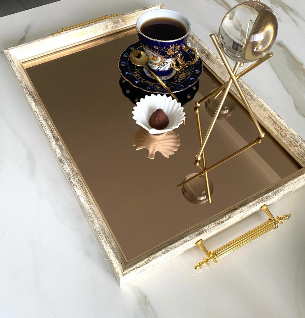 Mirsa Global Aynalı Tepsi,Lüks Çay Tepsisi,Sunum Tepsisi,Nişan Tepsisi,Çay Kah