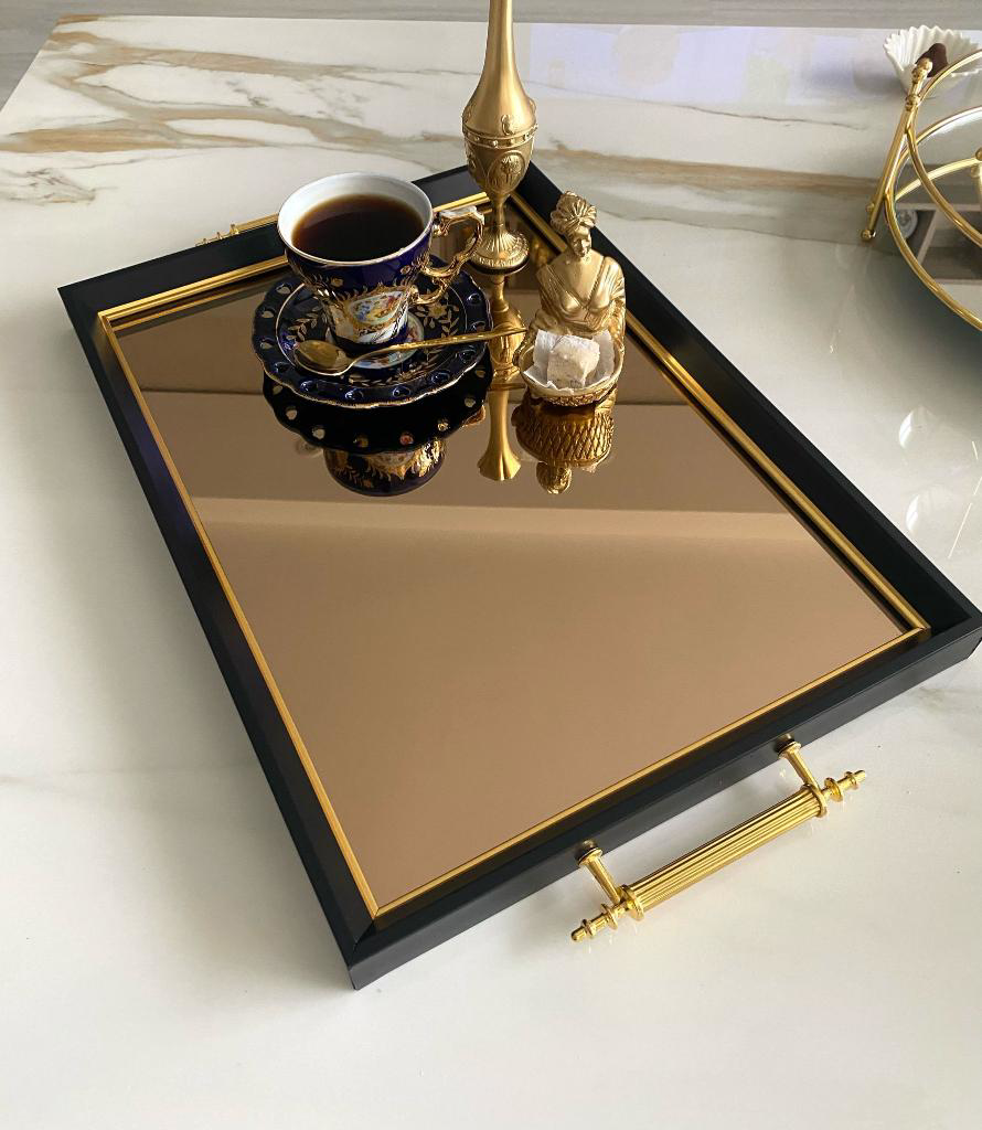 Mirsa Global Aynalı Tepsi,Lüks Çay Tepsisi,Sunum Tepsisi,Nişan Tepsisi,Çay Kah