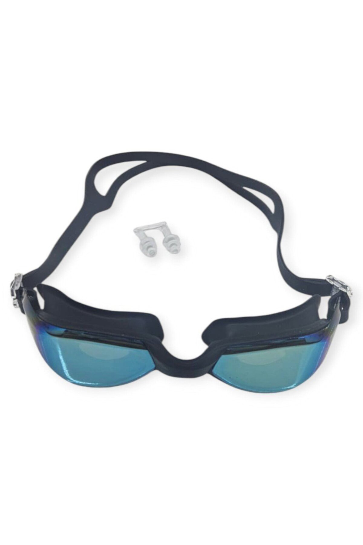 Bermuda Aynalı Yüzücü Gözlüğü Silikon Kulaklık Hediyeli Siyah - 9009-M