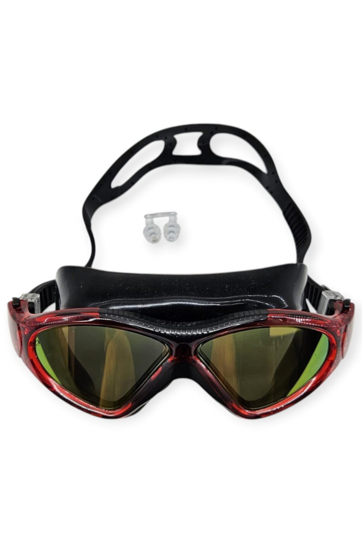 Bermuda Aynalı Yüzücü Sörf Gözlüğü Kulaklık Hediyeli Siyah/Kirmizi- 8170-