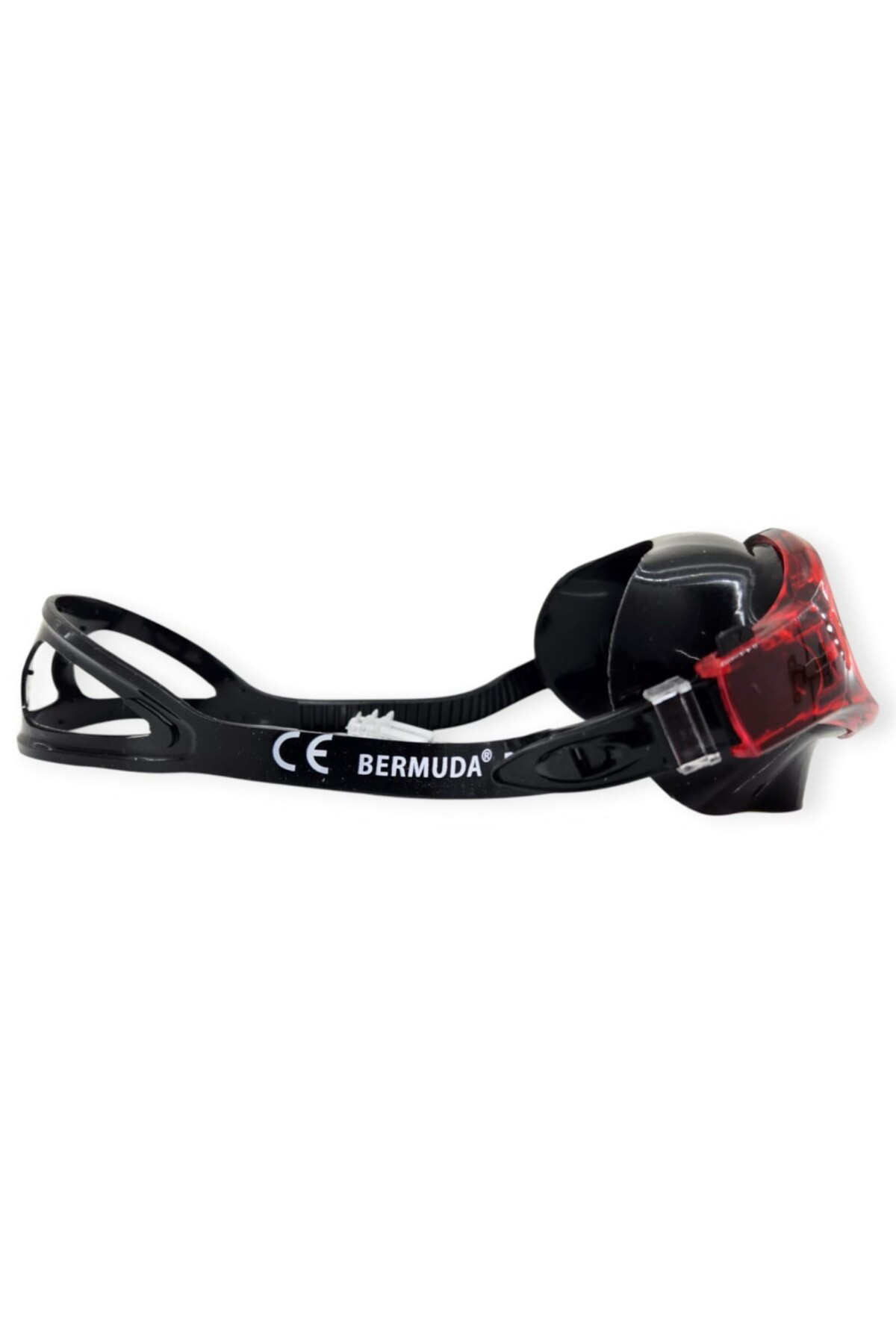 Bermuda Aynalı Yüzücü Sörf Gözlüğü Kulaklık Hediyeli Siyah/Kirmizi- 8170-