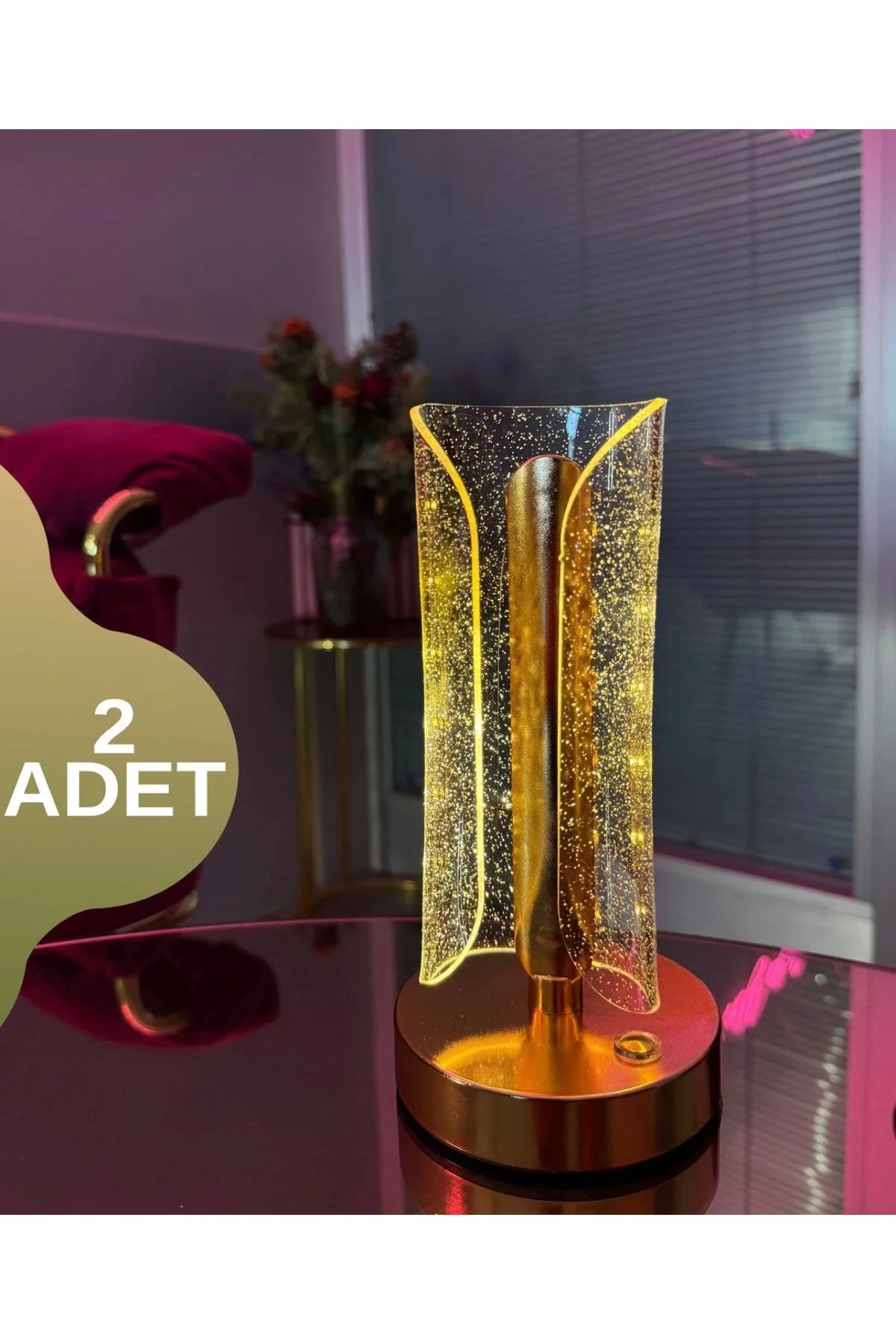 Ayrıca Masa Lambası Gold Renk Kablosuz Ledli 3 Renk Dokunmatik Şarjlı 2 Adet