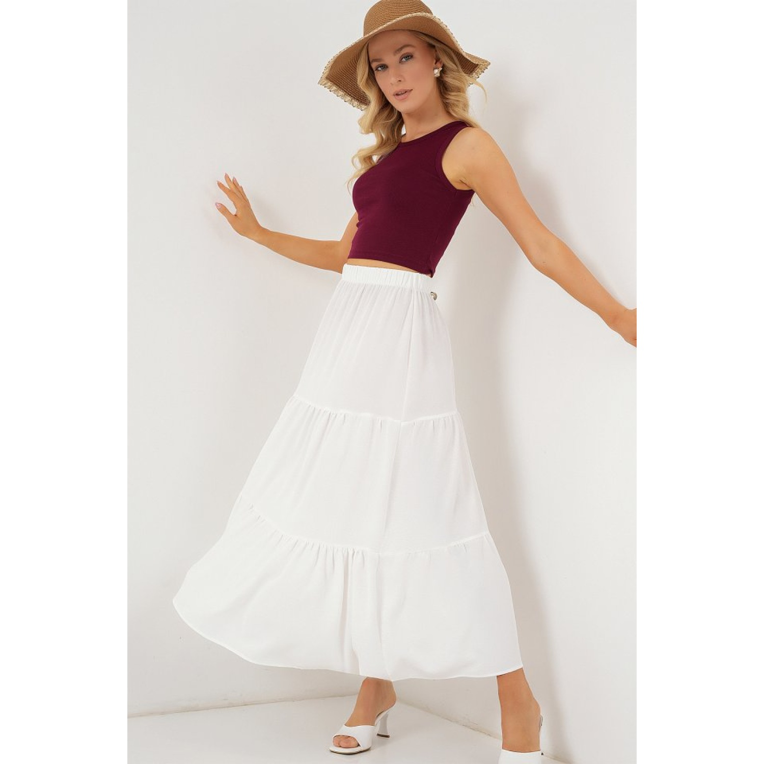 Ayrobin Uzun Etek Lucky Life Kadın  - Beyaz