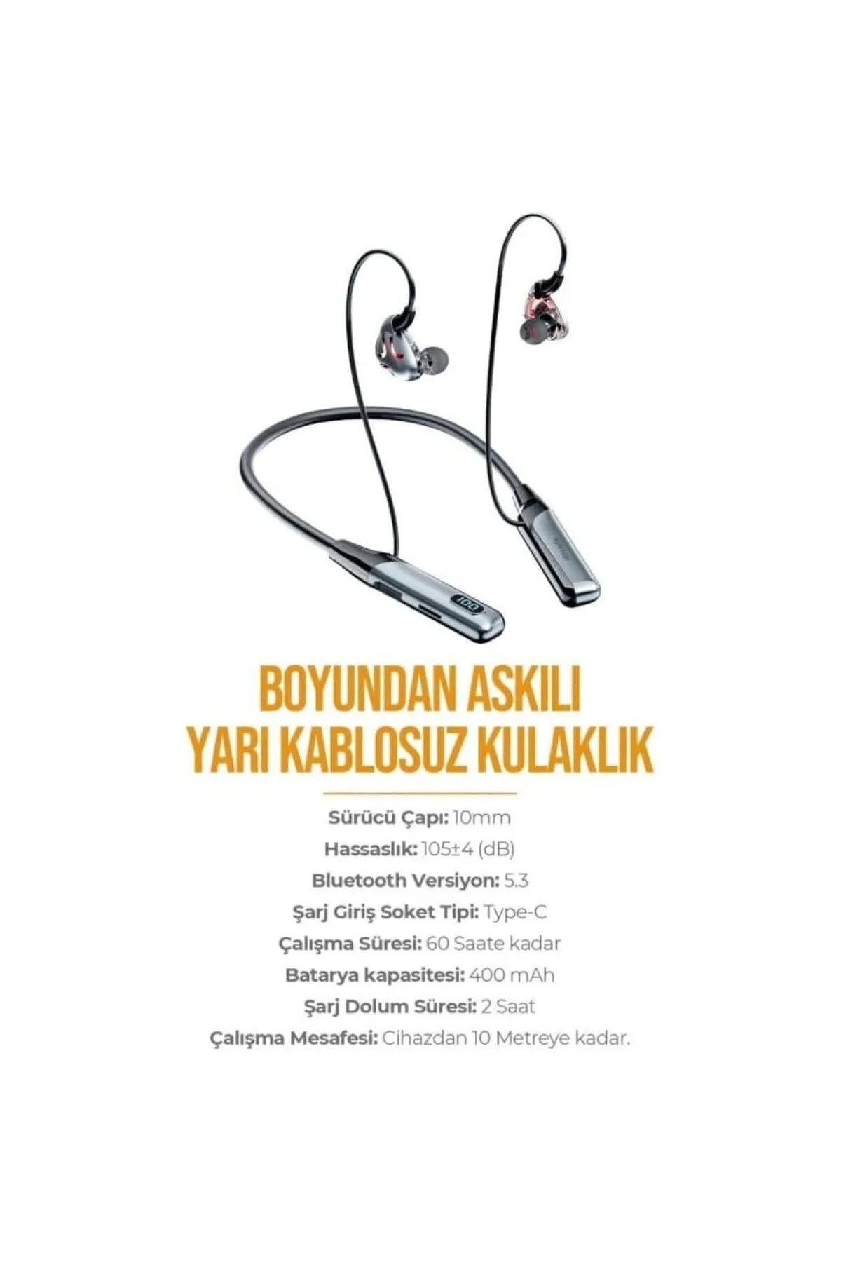 AZ-BN02 Boyun Askılı Bluetooth Kulaklık (400mah, 60 saat bekleme)