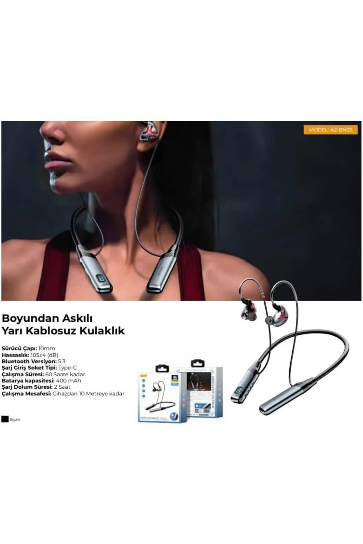 AZ-BN02 Boyun Askılı Bluetooth Kulaklık (400mah, 60 saat bekleme)