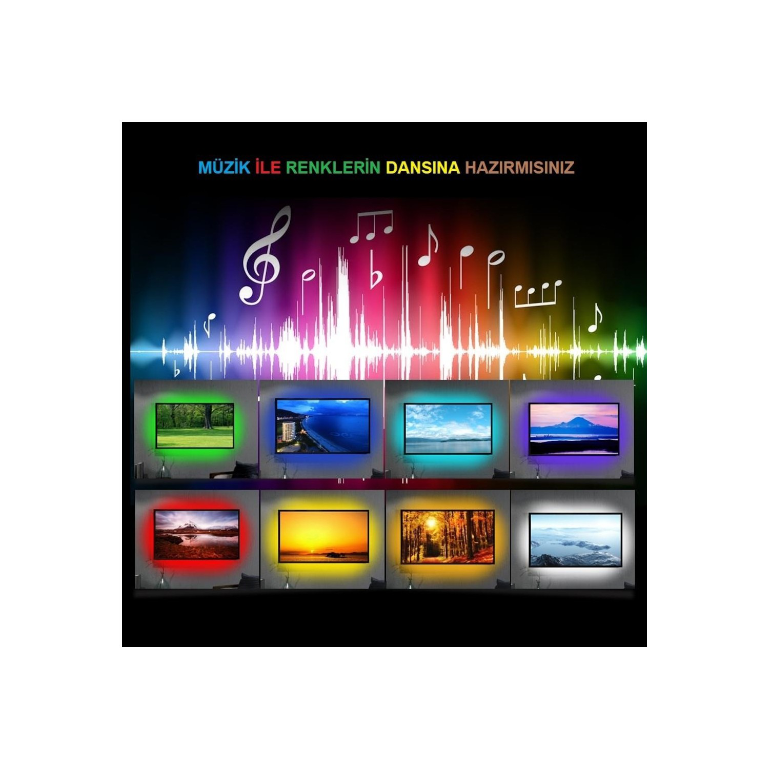 Azemax  50Cm Ses Destekli Rgb Kumandali Usb Şerit Led Aydinlatma