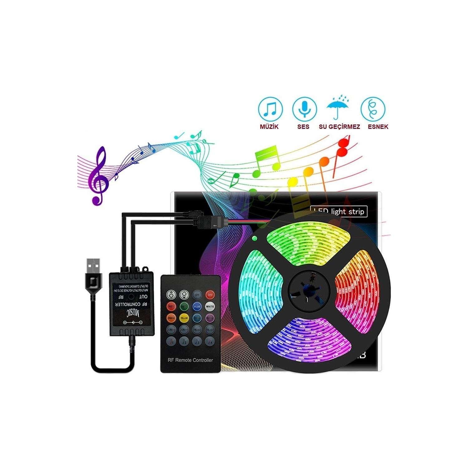Azemax  50Cm Ses Destekli Rgb Kumandali Usb Şerit Led Aydinlatma