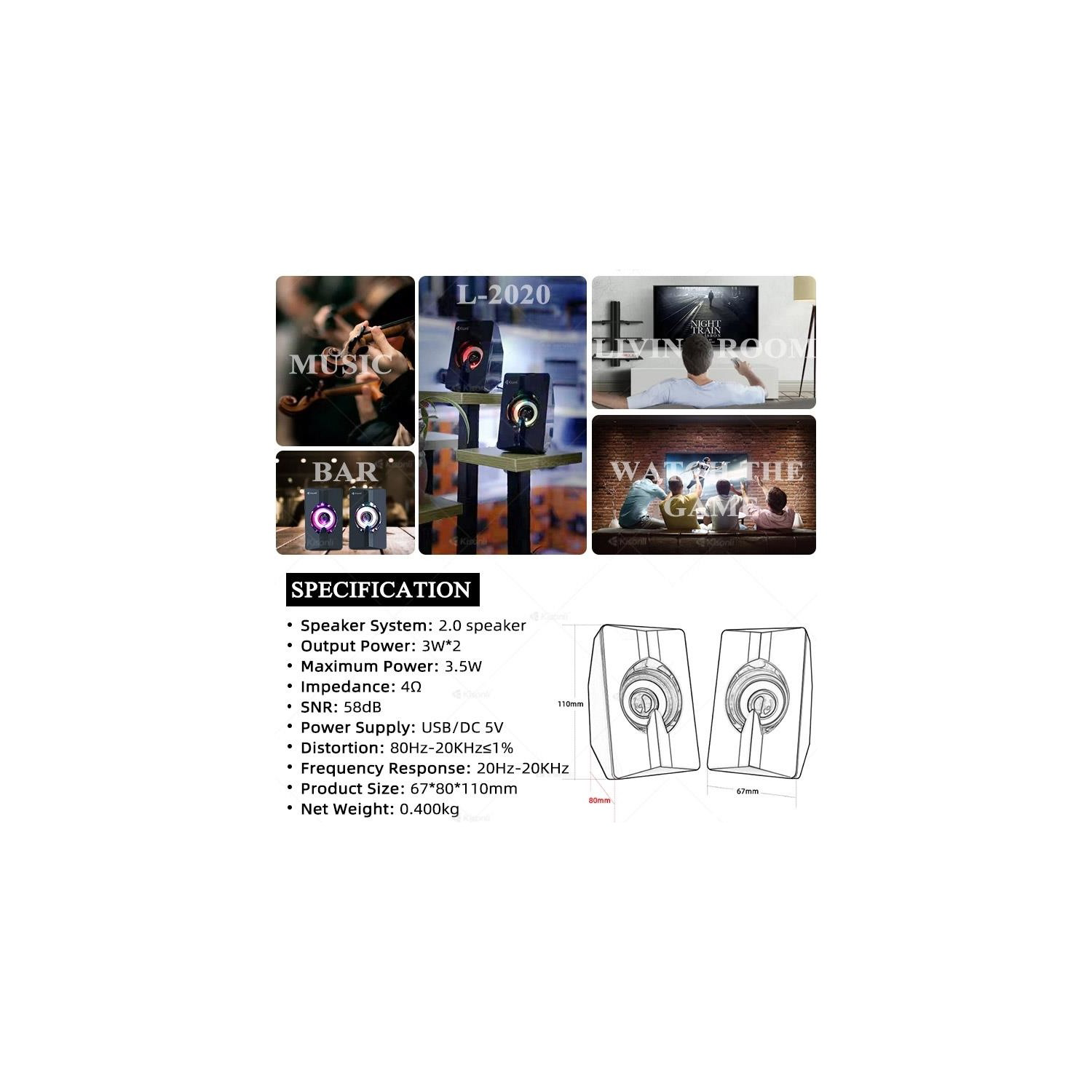 Azemax Usb 2.0 Işıklı Speaker 1+1 Hoparlör RGB Speaker