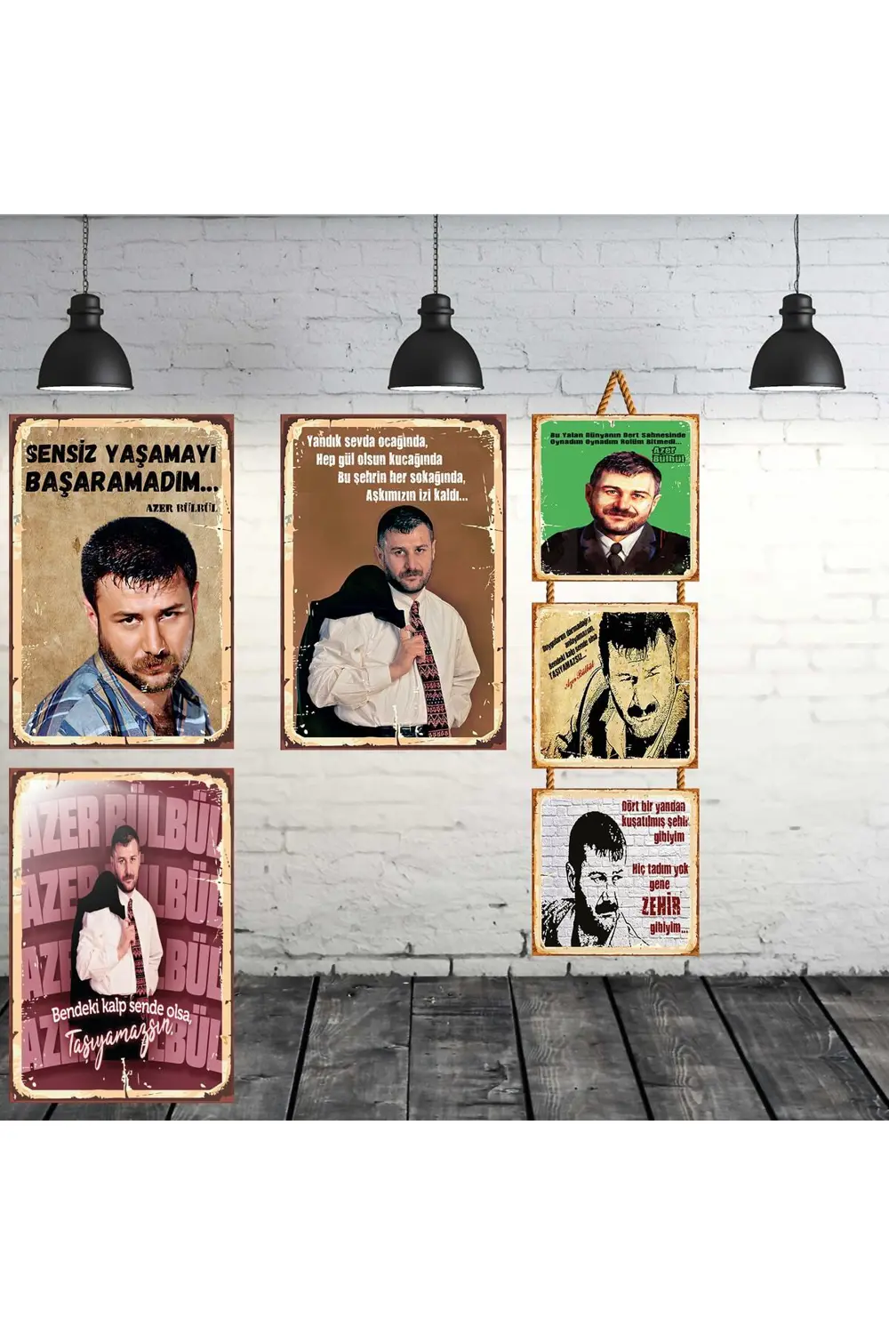 Azer Bülbül Sözleri Seti 3 Adet 20x30 Cm 3 Adet 15x15 Cm Retro Ah