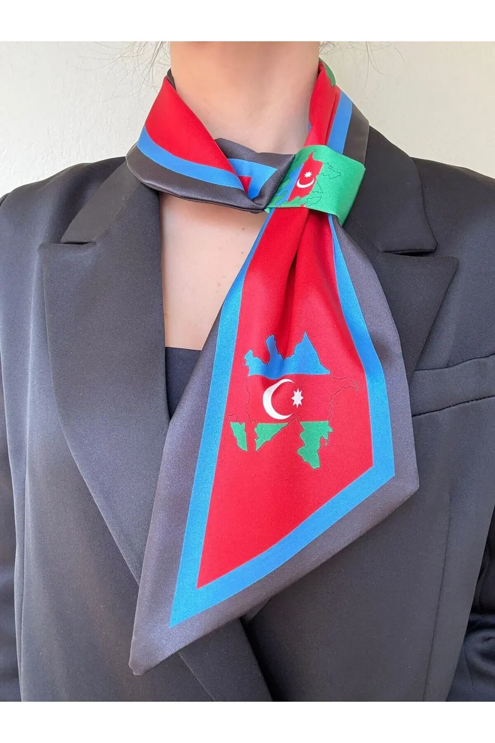 Azerbaycan Bayraklı Kravat Eşarp