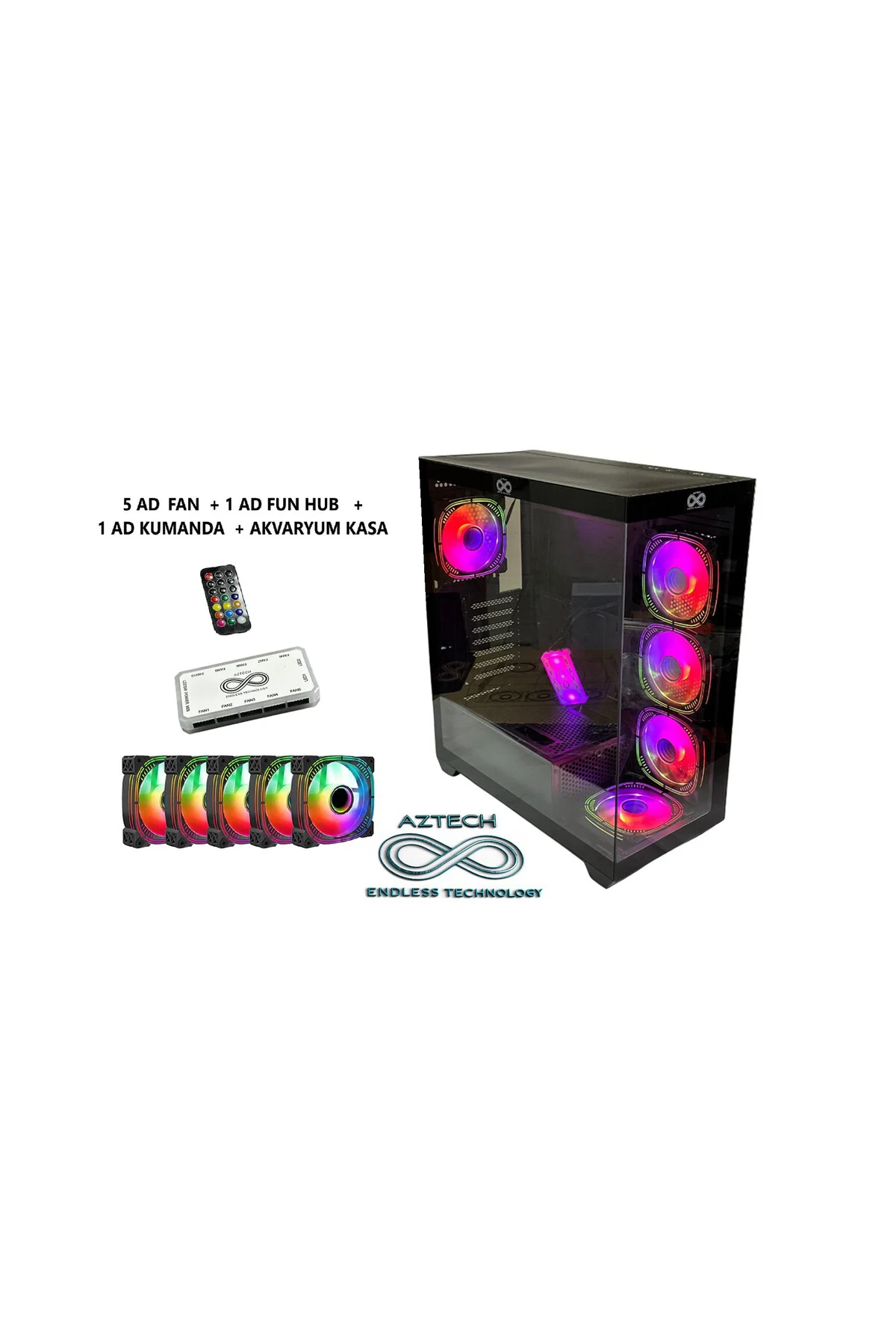AZTECH AZT101-B 850W 80+ MODULER TEMPERLI CAM U.KUMANDALI+5XRGB F