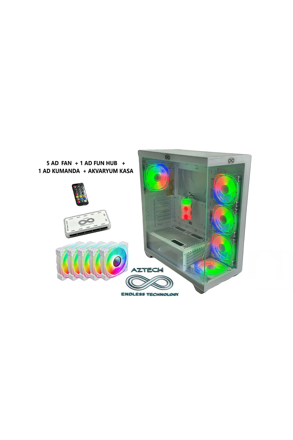 AZTECH AZT201-W 850W 80+ MODULER TEMPERLI CAM U.KUMANDALI+5XRGB F