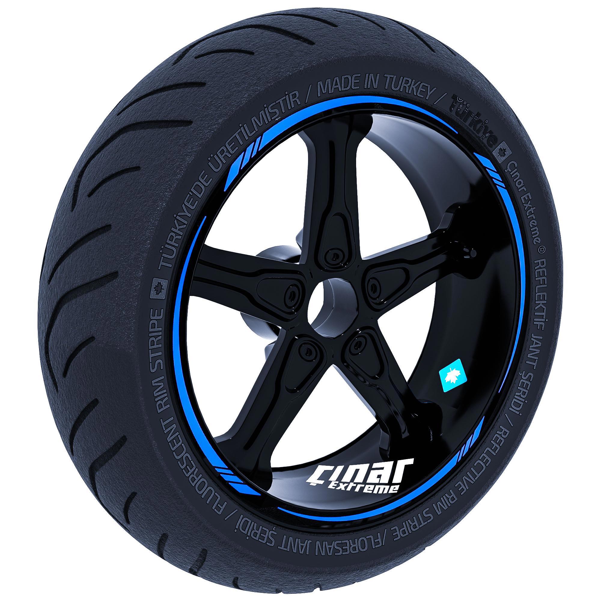 Çinar Extreme Azur Mavi 4 Parçali Keskin Jant Şeridi Sticker  