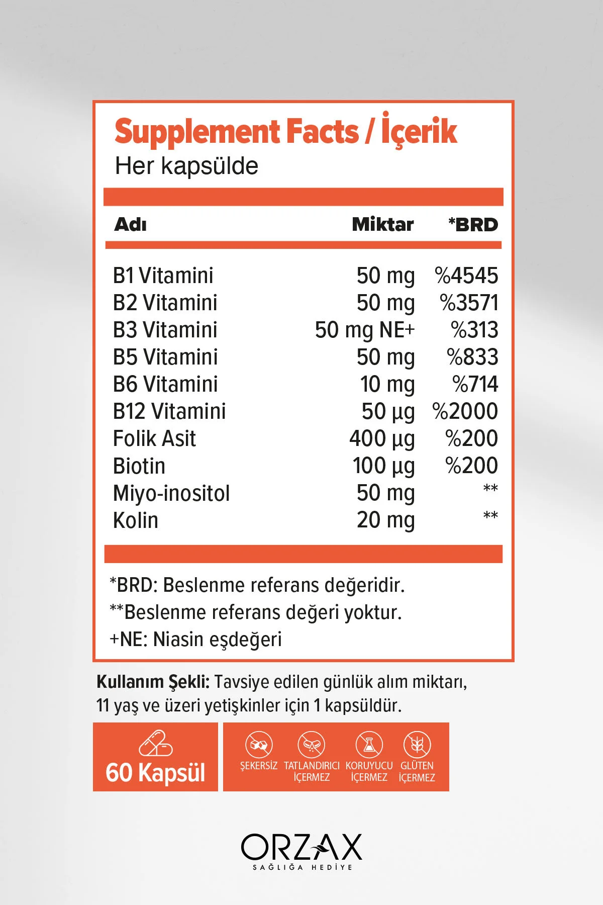 B Complex 60 Kapsül Takviye Edici Gıda