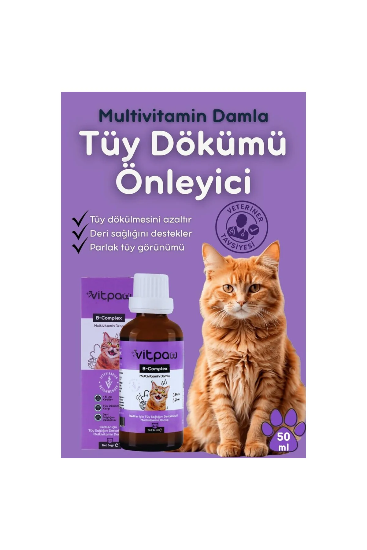 B Complex Damla 50 Ml. (KEDİLER İÇİN TÜY DÖKÜLMESİ ENGELLEYİCİ, D