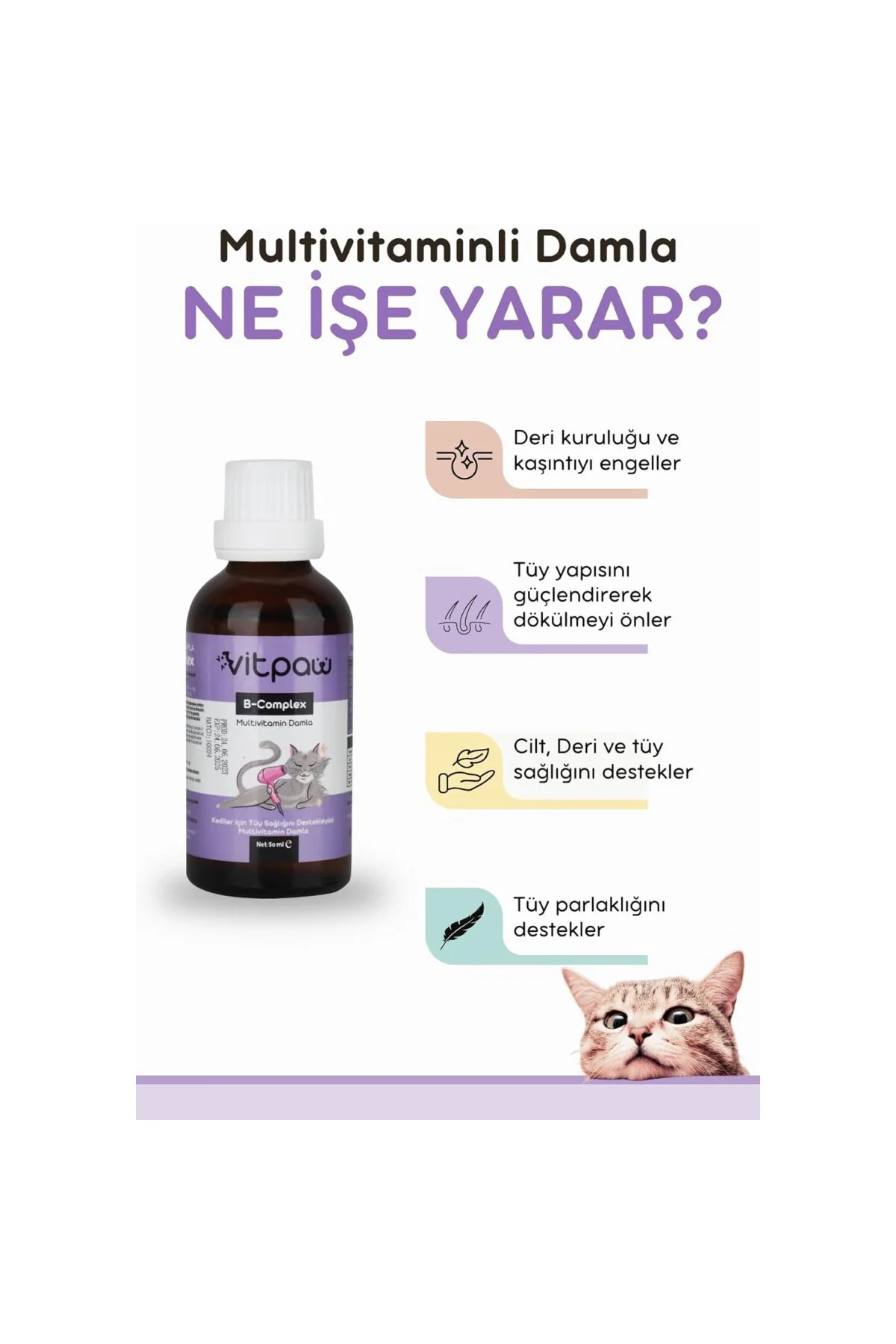 B Complex Damla 50 Ml. (KEDİLER İÇİN TÜY DÖKÜLMESİ ENGELLEYİCİ, D