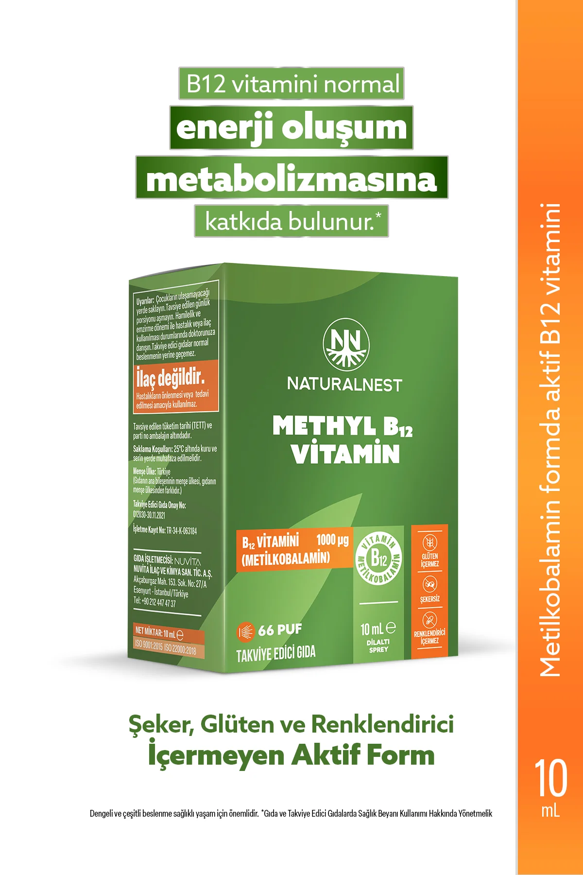 B12 Dilaltı Sprey 1000 mcg 10 ml 66 Puf
