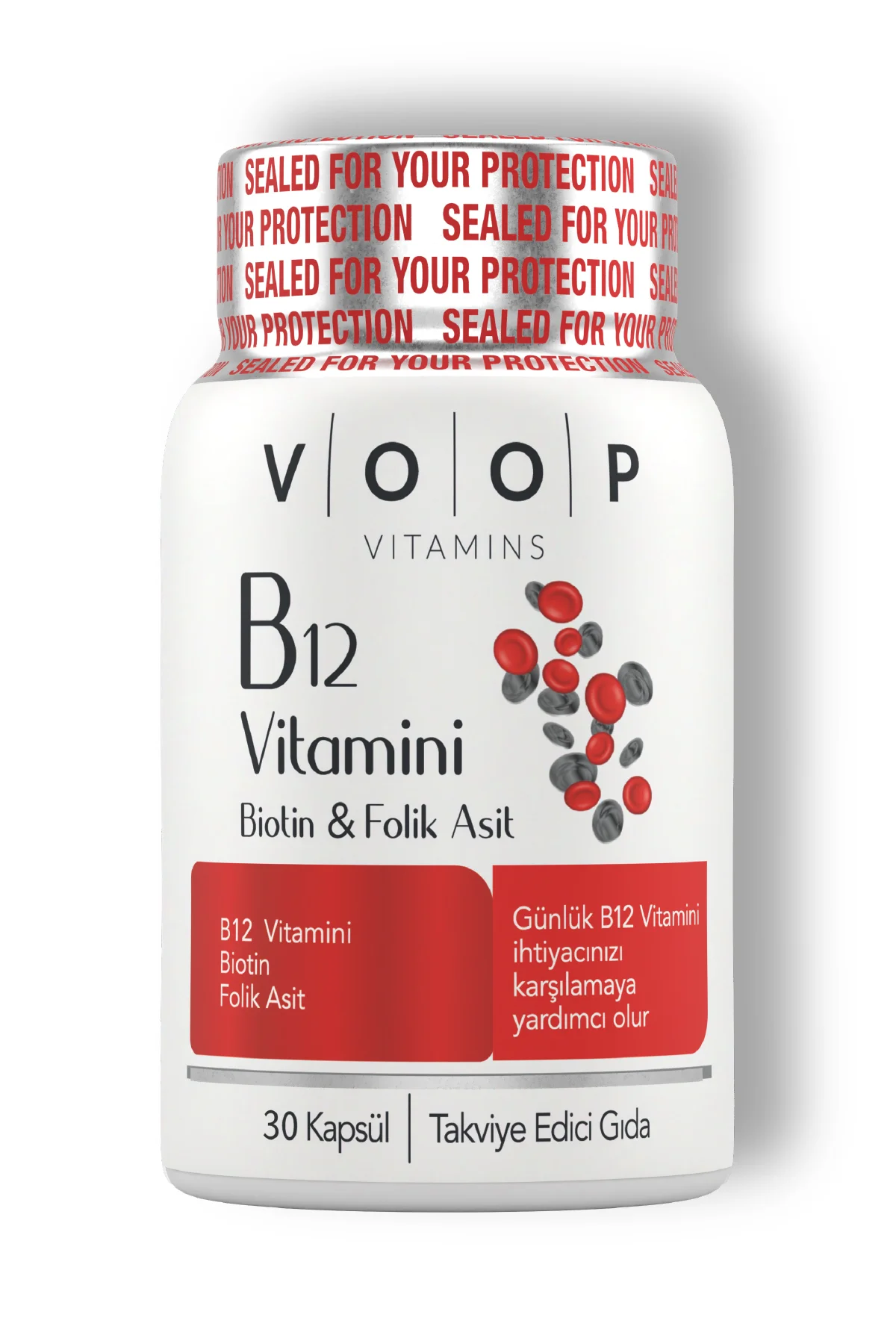 B12 Vitamini - Biotin&Folik Asit Cilt, Saç, Tırnak ve Beyin Sağlığı Destekleyici 30 Bitkisel Kapsül.