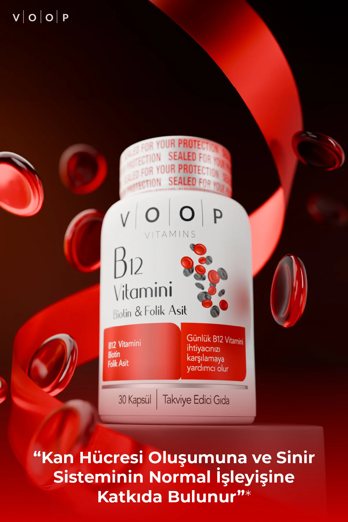 B12 Vitamini - Biotin&Folik Asit Cilt, Saç, Tırnak ve Beyin Sağlığı Destekleyici 30 Bitkisel Kapsül.