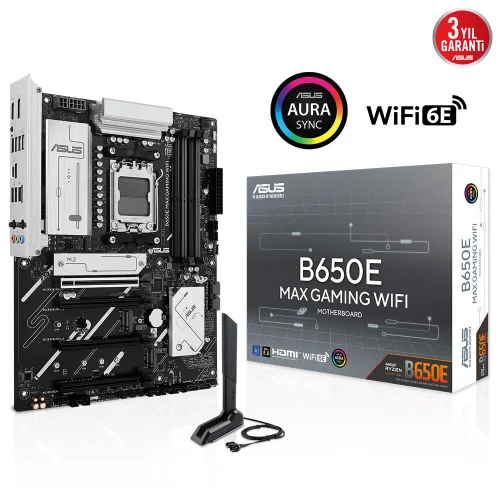 B650E MAX GAMING WIFI, 4xDDR5, 3xM.2, DP, HDMI, Type-C, Wi-Fi 6E, Bluetooth v5.3, AMD Ryzen 7000 Serisi, AM5 Soket Gaming Anakart