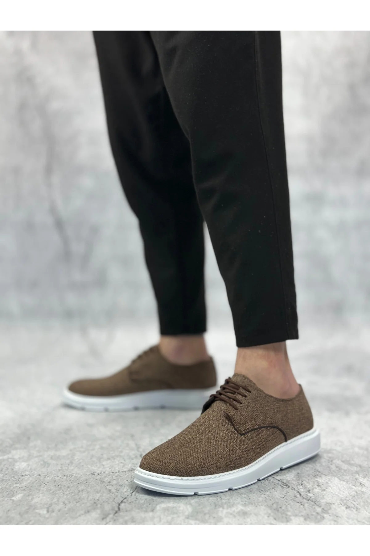 BA0003 Bağcıklı Klasik Spor Keten Kahverengi Beyaz Taban Casual Erkek Ayakkabı BA0003 Bağcıklı Klasik Spor Keten Kahverengi Beyaz Taban Casual Erkek Ayakkabı