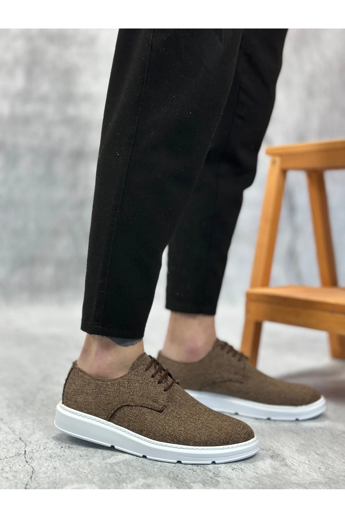 BA0003 Bağcıklı Klasik Spor Keten Kahverengi Beyaz Taban Casual Erkek Ayakkabı BA0003 Bağcıklı Klasik Spor Keten Kahverengi Beyaz Taban Casual Erkek Ayakkabı - Görsel 3