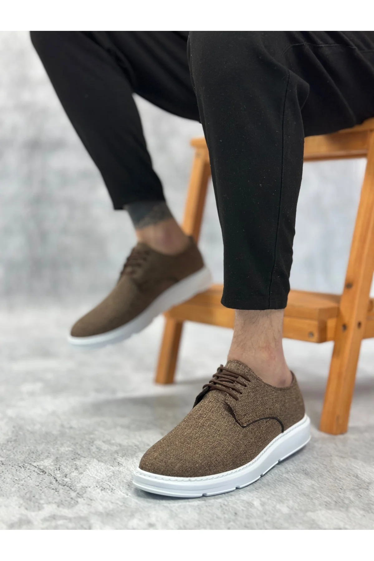 BA0003 Bağcıklı Klasik Spor Keten Kahverengi Beyaz Taban Casual Erkek Ayakkabı BA0003 Bağcıklı Klasik Spor Keten Kahverengi Beyaz Taban Casual Erkek Ayakkabı