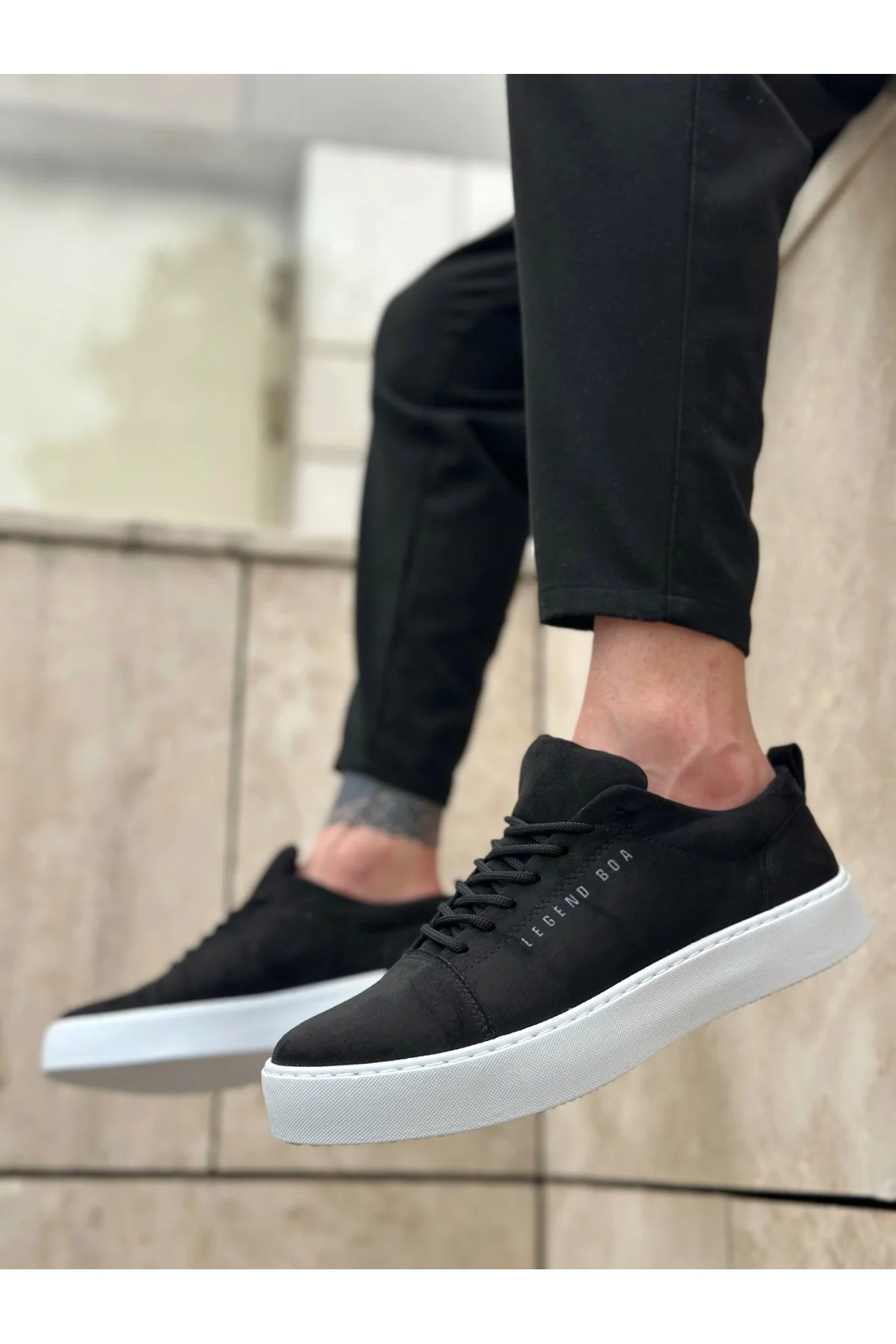 BA0104 Bağcıklı Siyah Süet Beyaz Taban Spor Klasik Erkek Ayakkabı