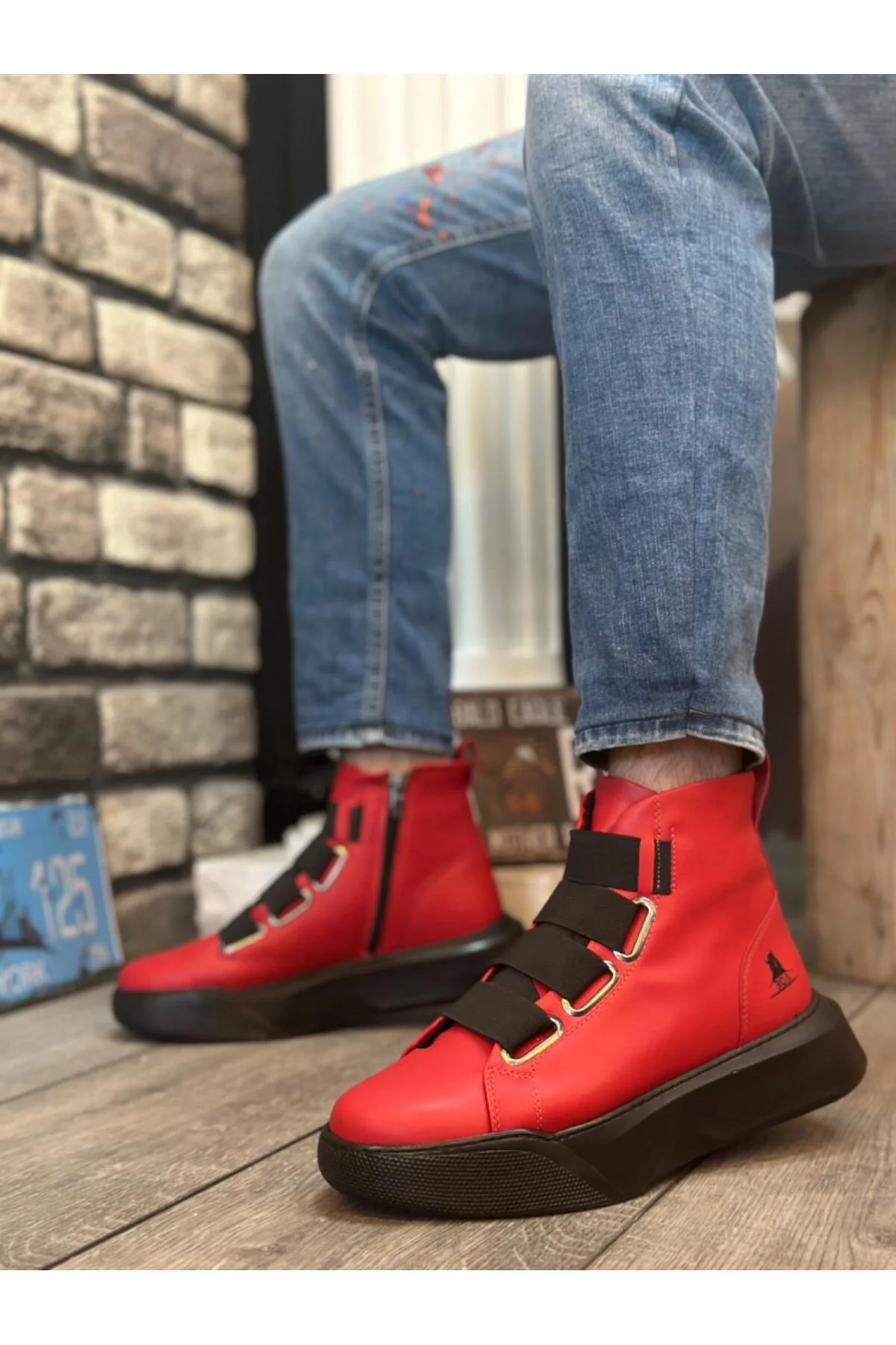 BA0142 Bantlı Erkek Yüksek Taban Kırmızı Spor Bot BA0142 Bantlı Erkek Yüksek Taban Kırmızı Spor Bot