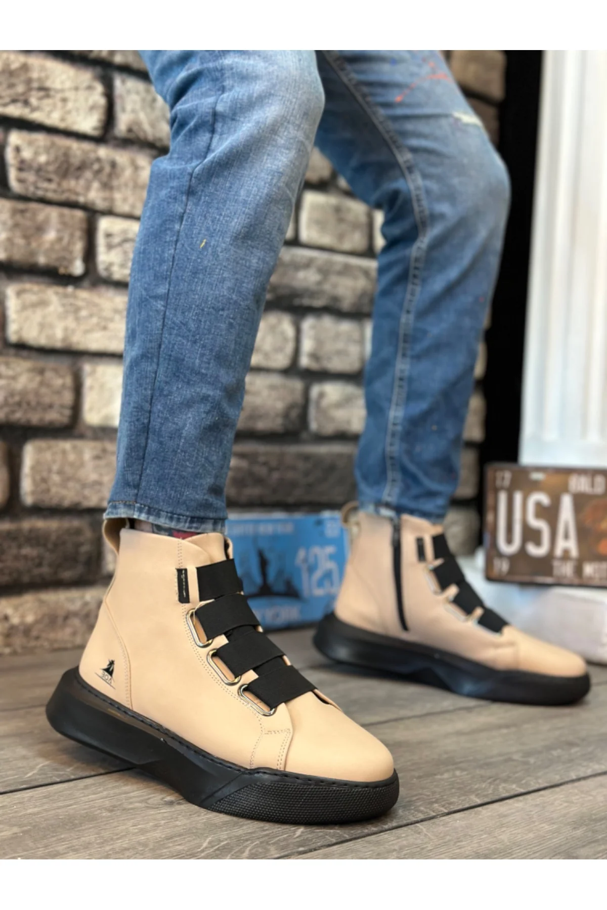 BA0142 Bantlı Erkek Yüksek Taban Krem Spor Bot BA0142 Bantlı Erkek Yüksek Taban Krem Spor Bot