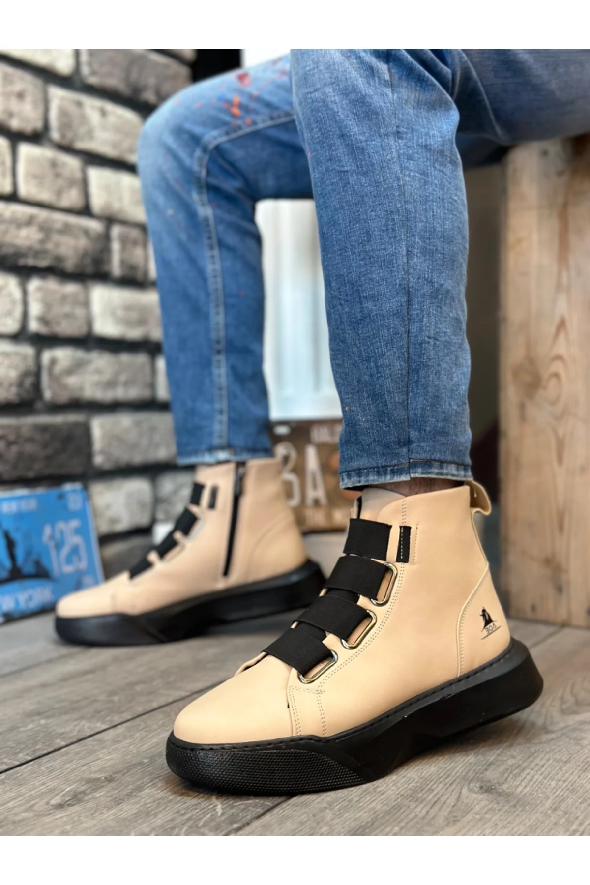 BA0142 Bantlı Erkek Yüksek Taban Krem Spor Bot BA0142 Bantlı Erkek Yüksek Taban Krem Spor Bot - Görsel 2