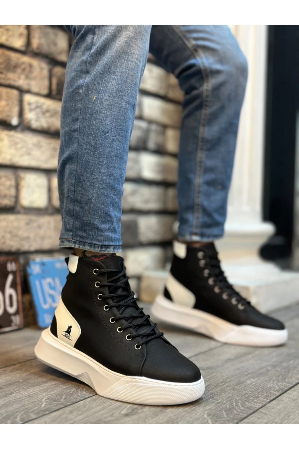 BA0155 Bağcıklı Erkek Yüksek Taban Siyah Beyaz Siyah Taban Spor Bot Fiyatı, Yorumları ve Özellikleri