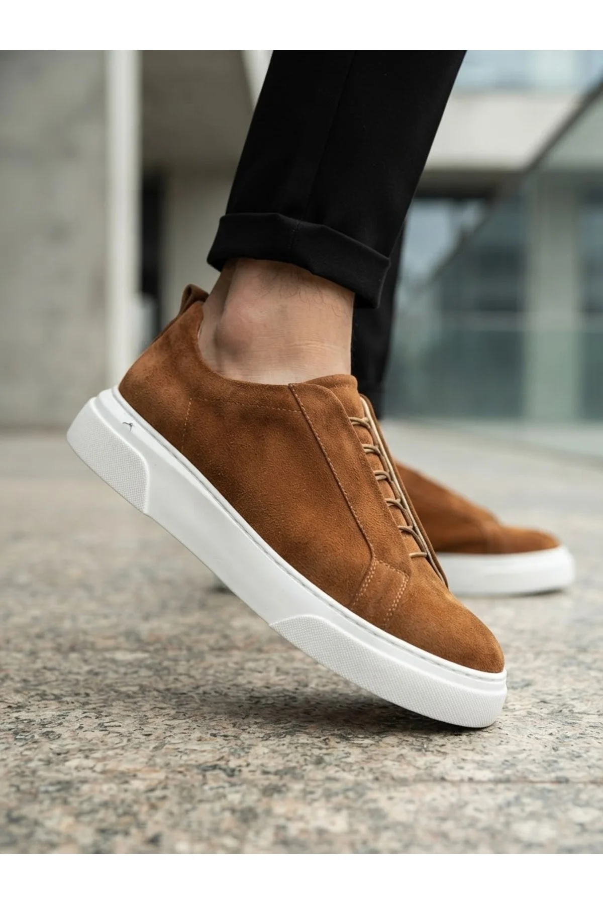 BA0581 Erkek Sneaker Günlük Casual Spor Ayakkabı Taba Beyaz Taban - Görsel 4