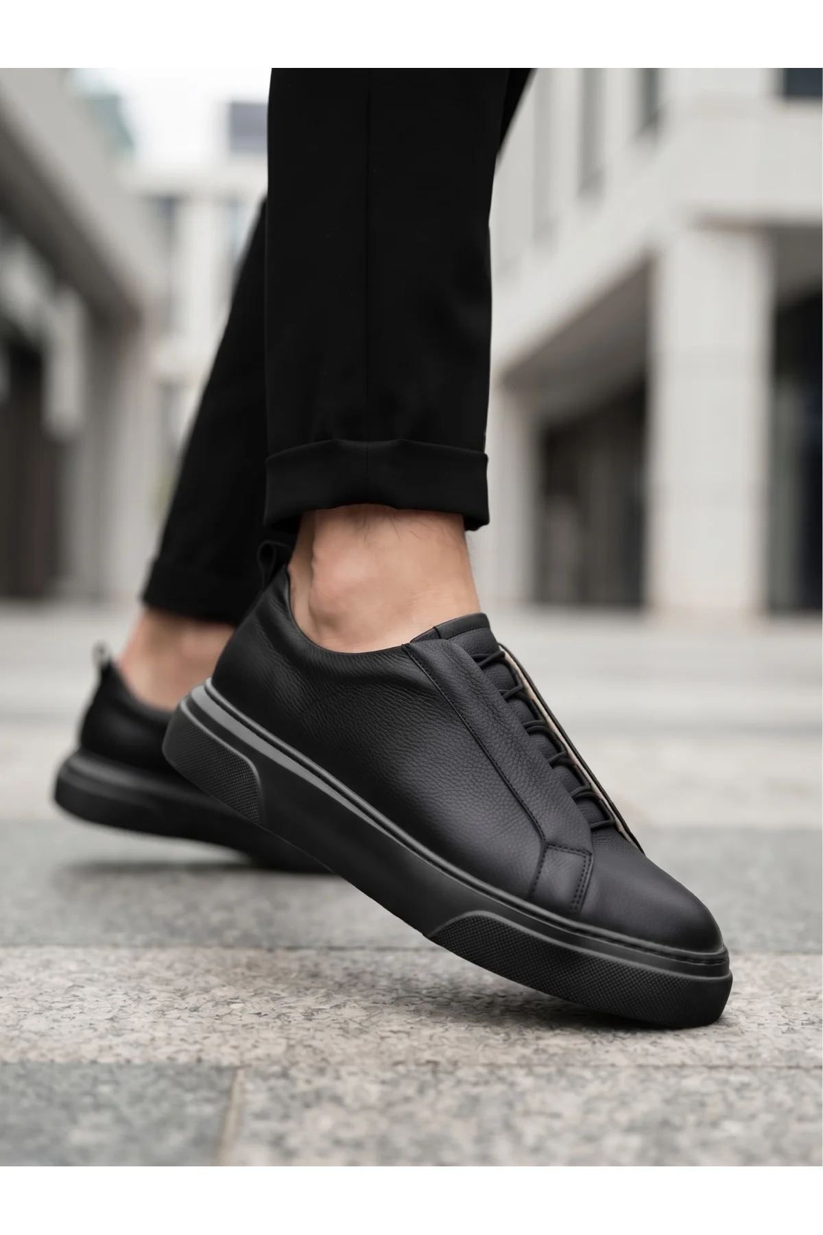 BA0581 Erkek Sneaker Günlük Casual Spor Ayakkabı Siyah Siyah Taban - Görsel 7