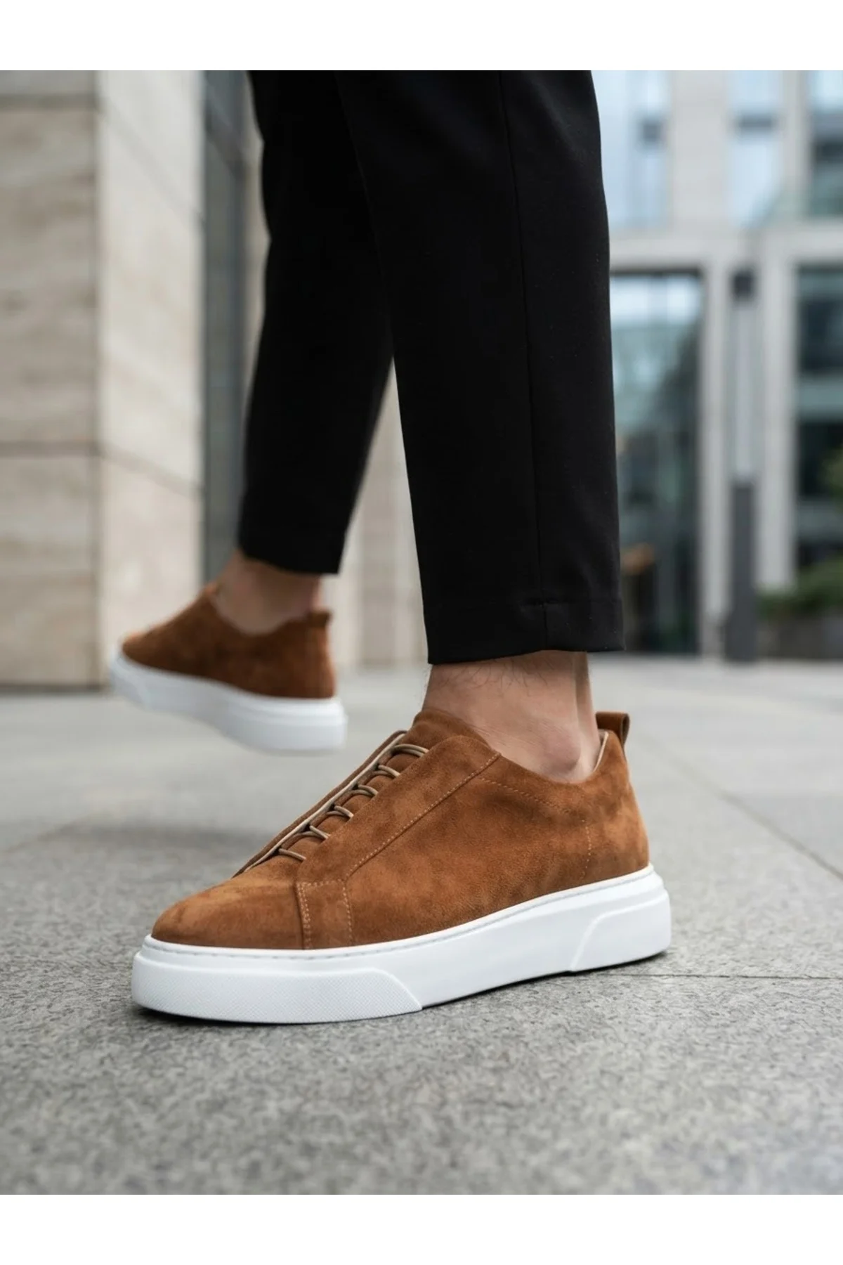 BA0581 Erkek Sneaker Günlük Casual Spor Ayakkabı Taba Beyaz Taban - Görsel 5