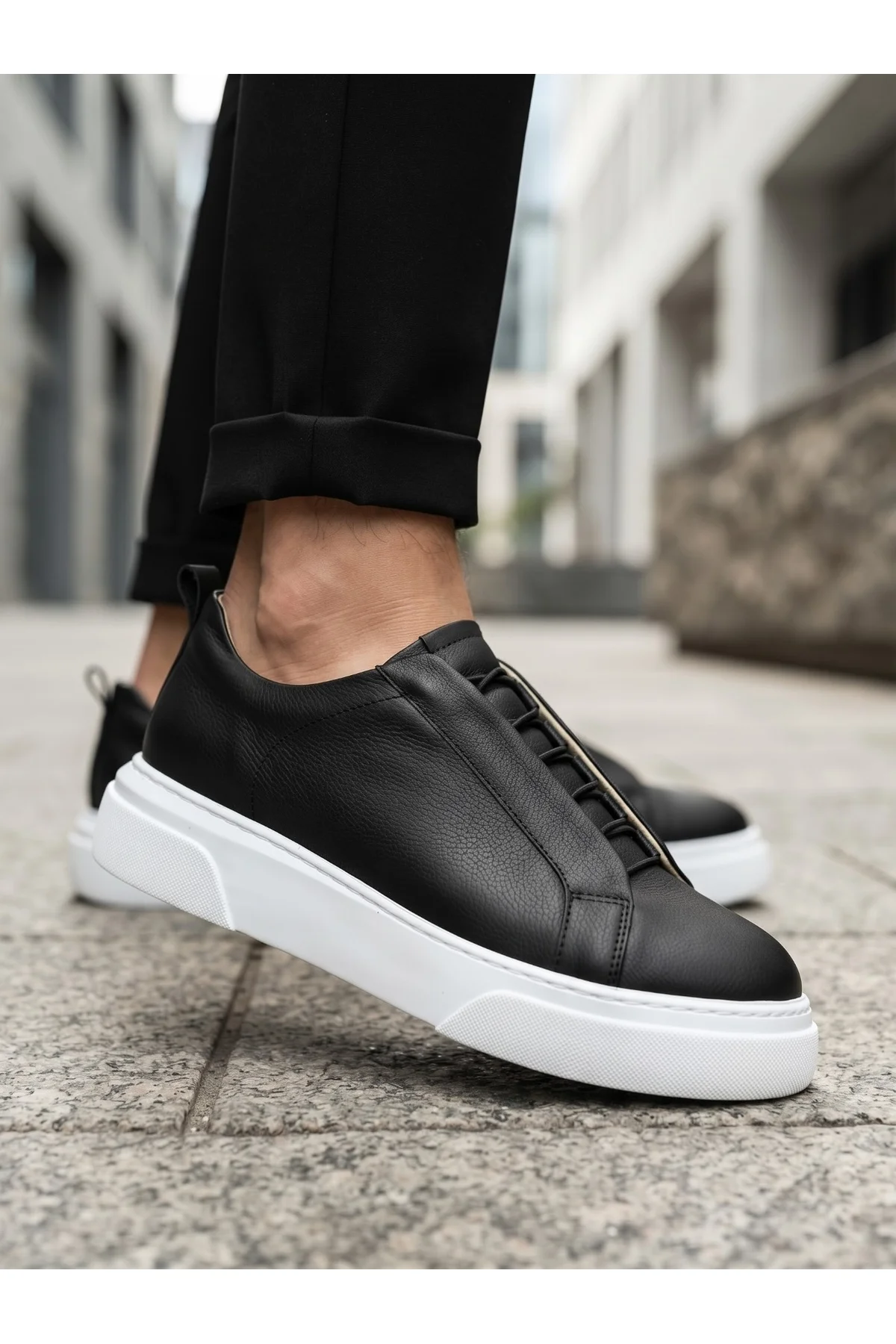 BA0581 Erkek Sneaker Günlük Casual Spor Ayakkabı Siyah Beyaz Taban - Görsel 7