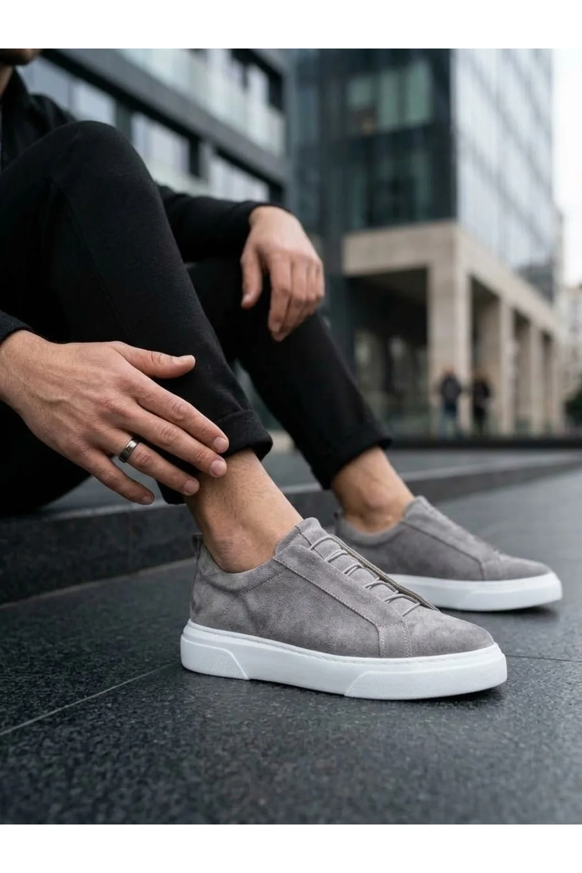 BA0581 Erkek Sneaker Günlük Casual Spor Ayakkabı Gri Süet Beyaz Taban BA0581 Erkek Sneaker Günlük Casual Spor Ayakkabı Gri Süet Beyaz Taban - Görsel 3