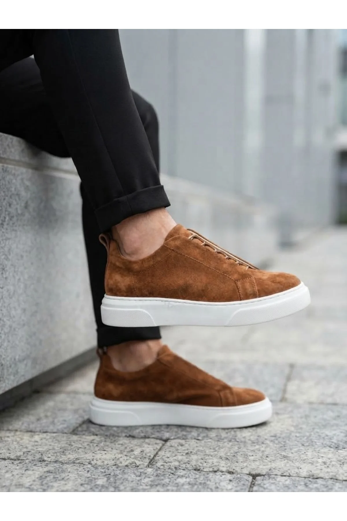 BA0581 Erkek Sneaker Günlük Casual Spor Ayakkabı Taba Beyaz Taban - Görsel 2