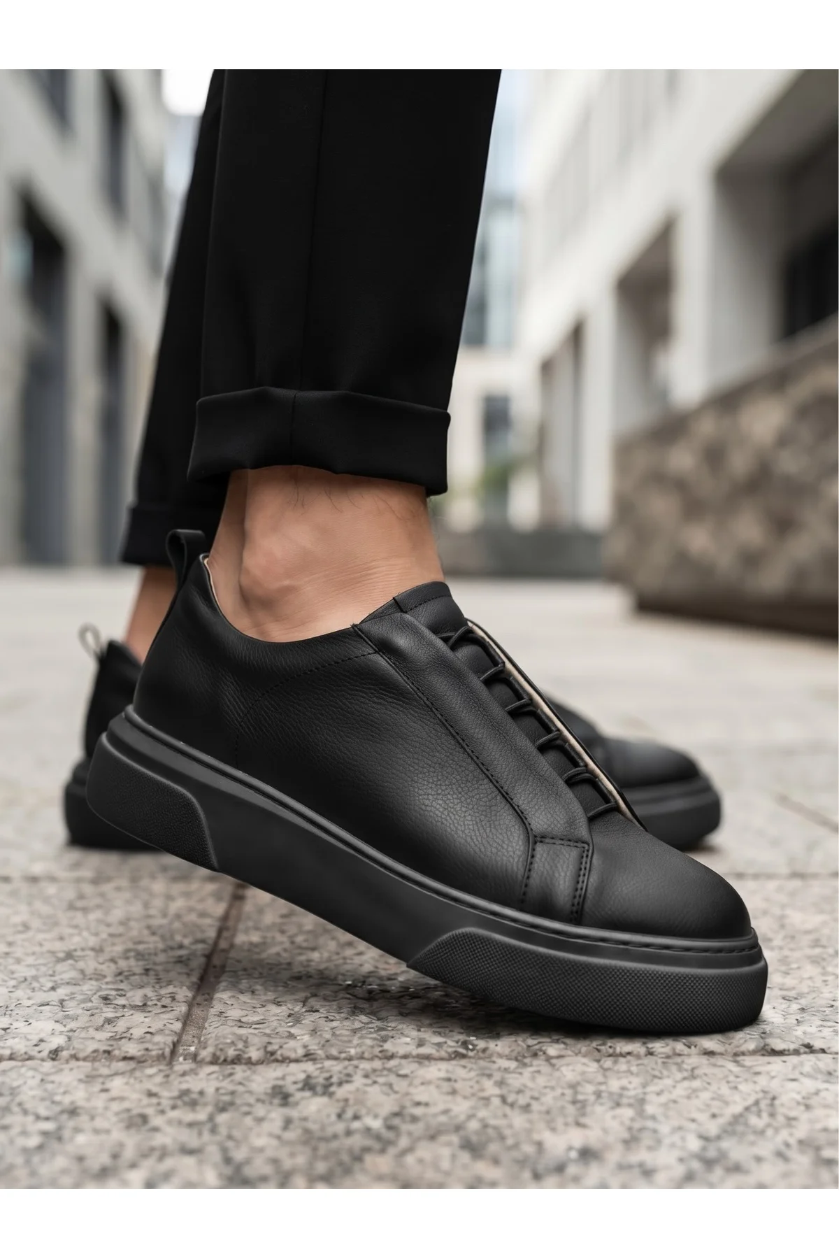 BA0581 Erkek Sneaker Günlük Casual Spor Ayakkabı Siyah Siyah Taban - Görsel 5