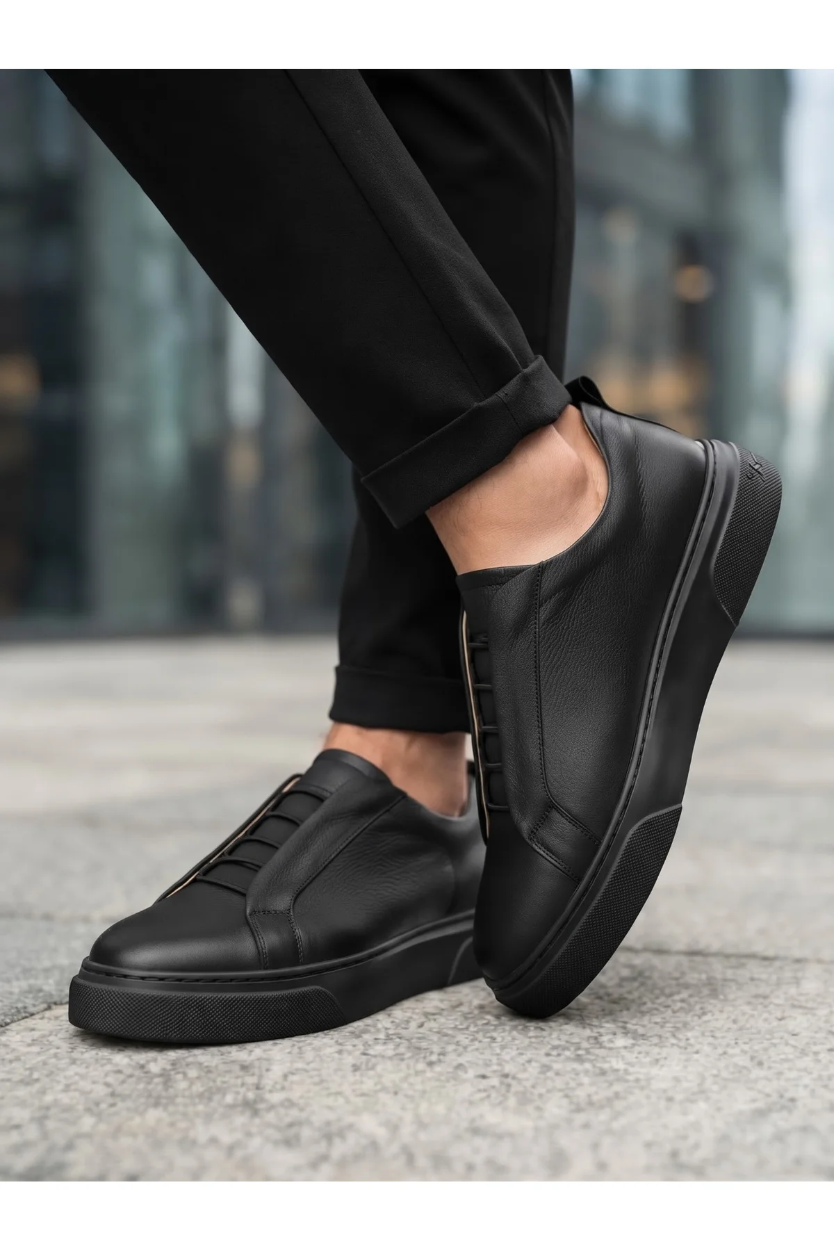 BA0581 Erkek Sneaker Günlük Casual Spor Ayakkabı Siyah Siyah Taban - Görsel 6