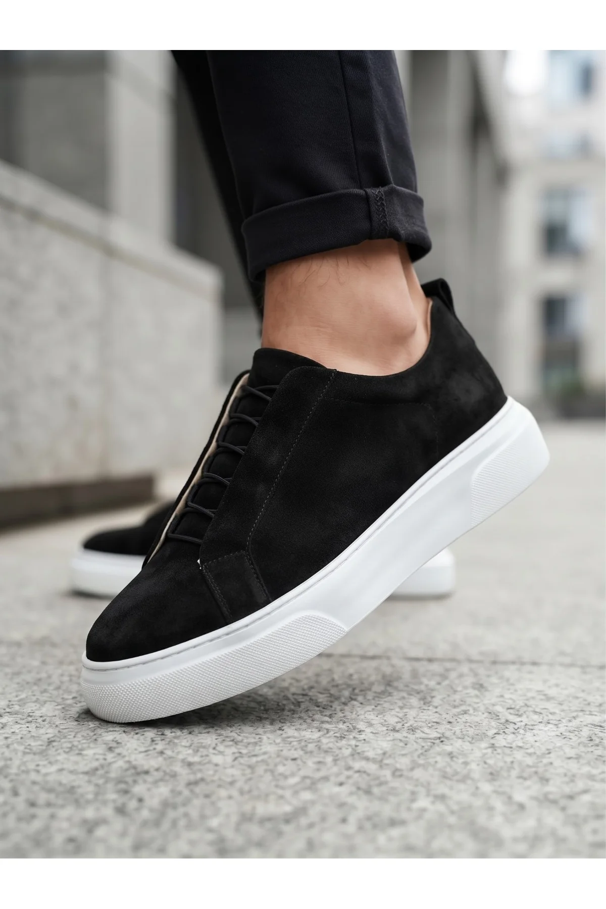 BA0581 Erkek Sneaker Günlük Casual Spor Ayakkabı Siyah Süet Beyaz Taban BA0581 Erkek Sneaker Günlük Casual Spor Ayakkabı Siyah Süet Beyaz Taban - Görsel 5