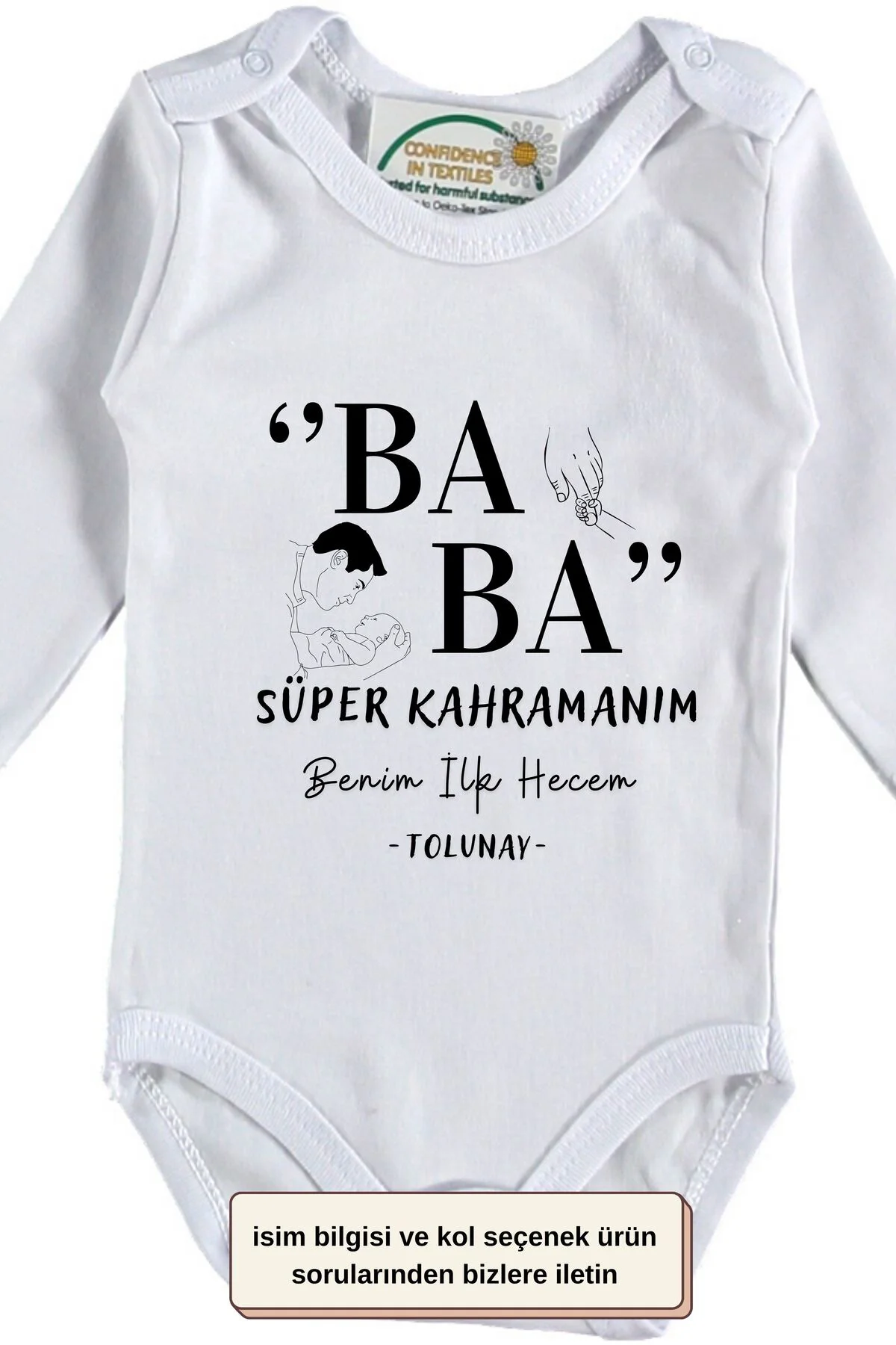 Baba Süper Kahramanım İlk hecem Yazılı Kişiye özel Bebek Zıbın