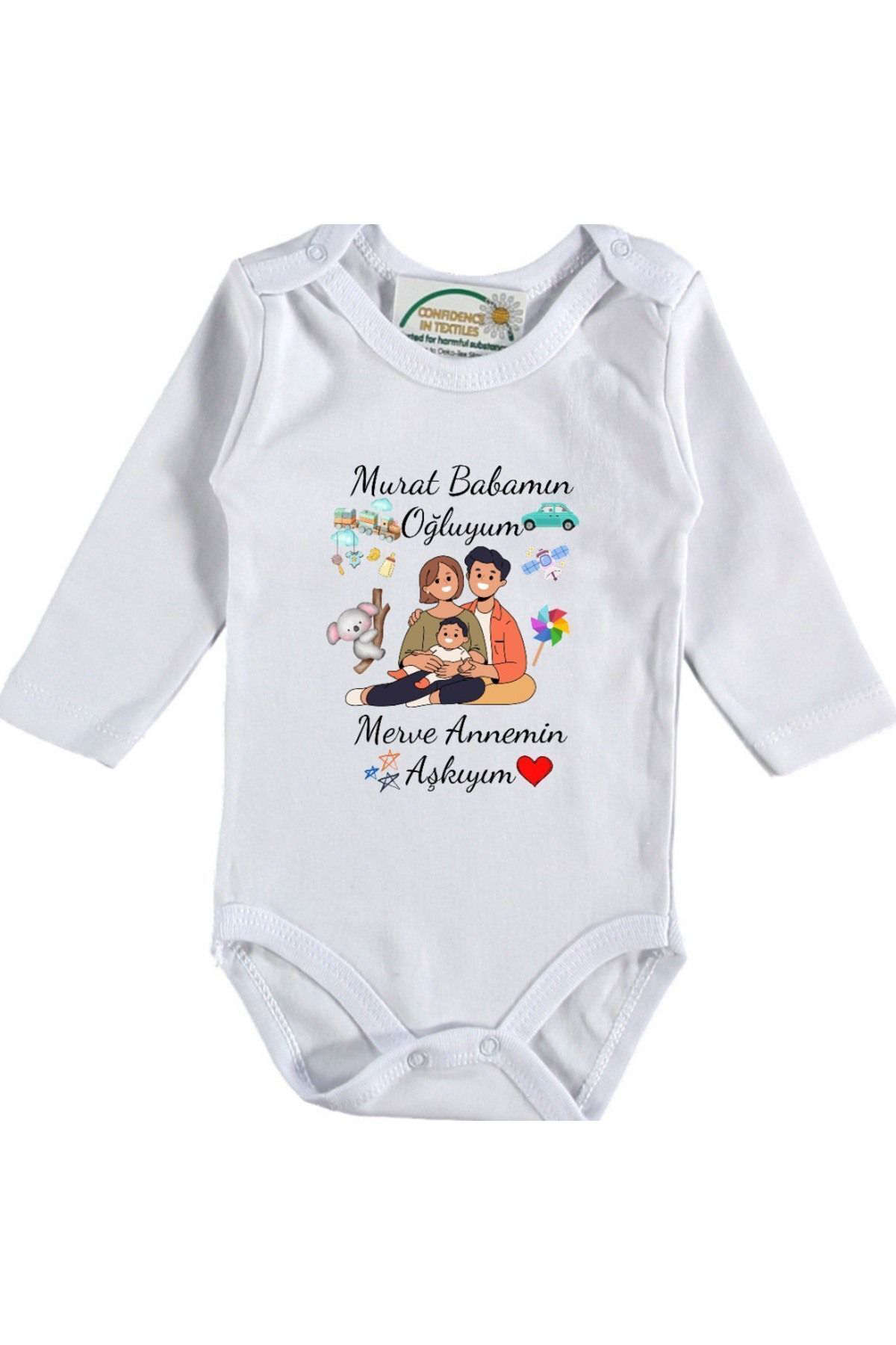 Babamın Oğluyum Annemin Aşkıyım Yazılı Kişiye özel Bebek Zıbın