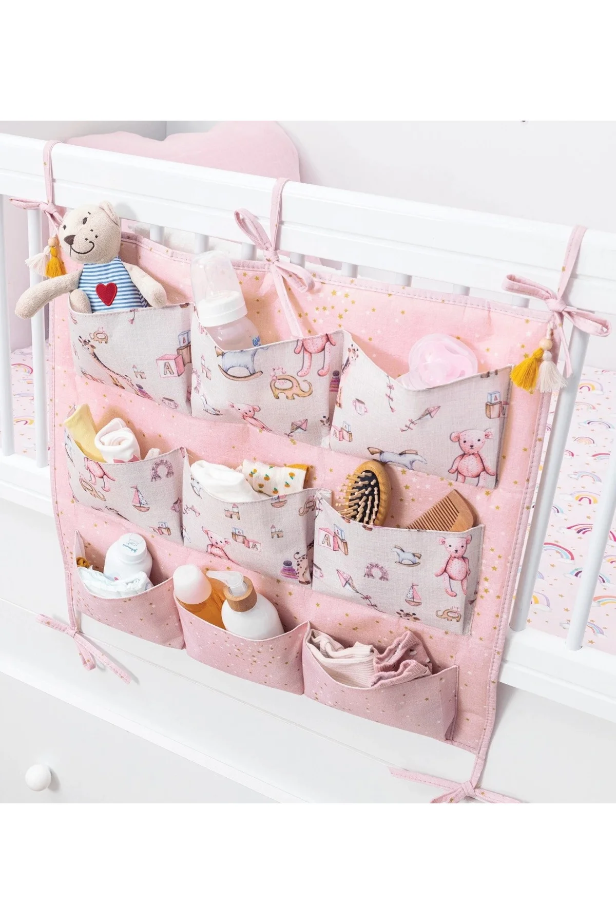 Baby 9 Cepli Bağlamalı Beşik Kenarı Düzenleyici (pembe)