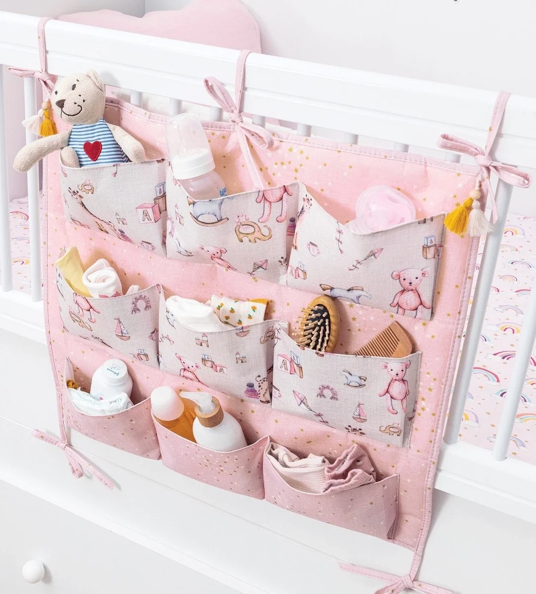 Baby 9 Cepli Bağlamalı Beşik Kenarı Düzenleyici (pembe)