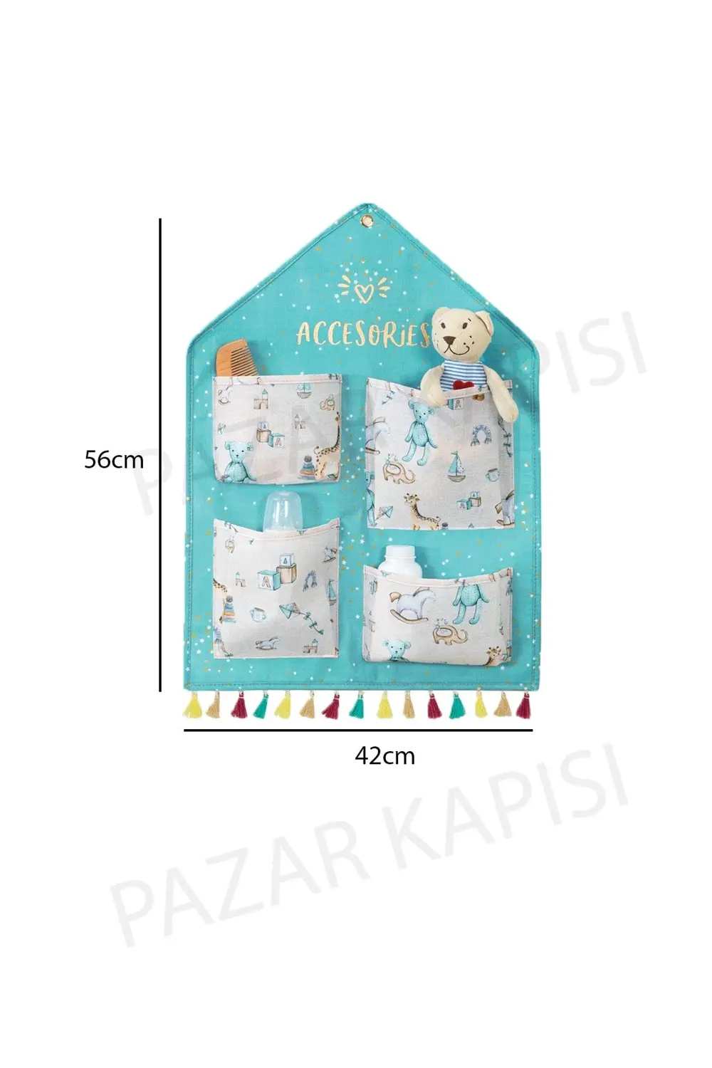 Pazar Kapısı Baby Bebek Odası Duvar Düzenleyici 4 Cepli Mavi